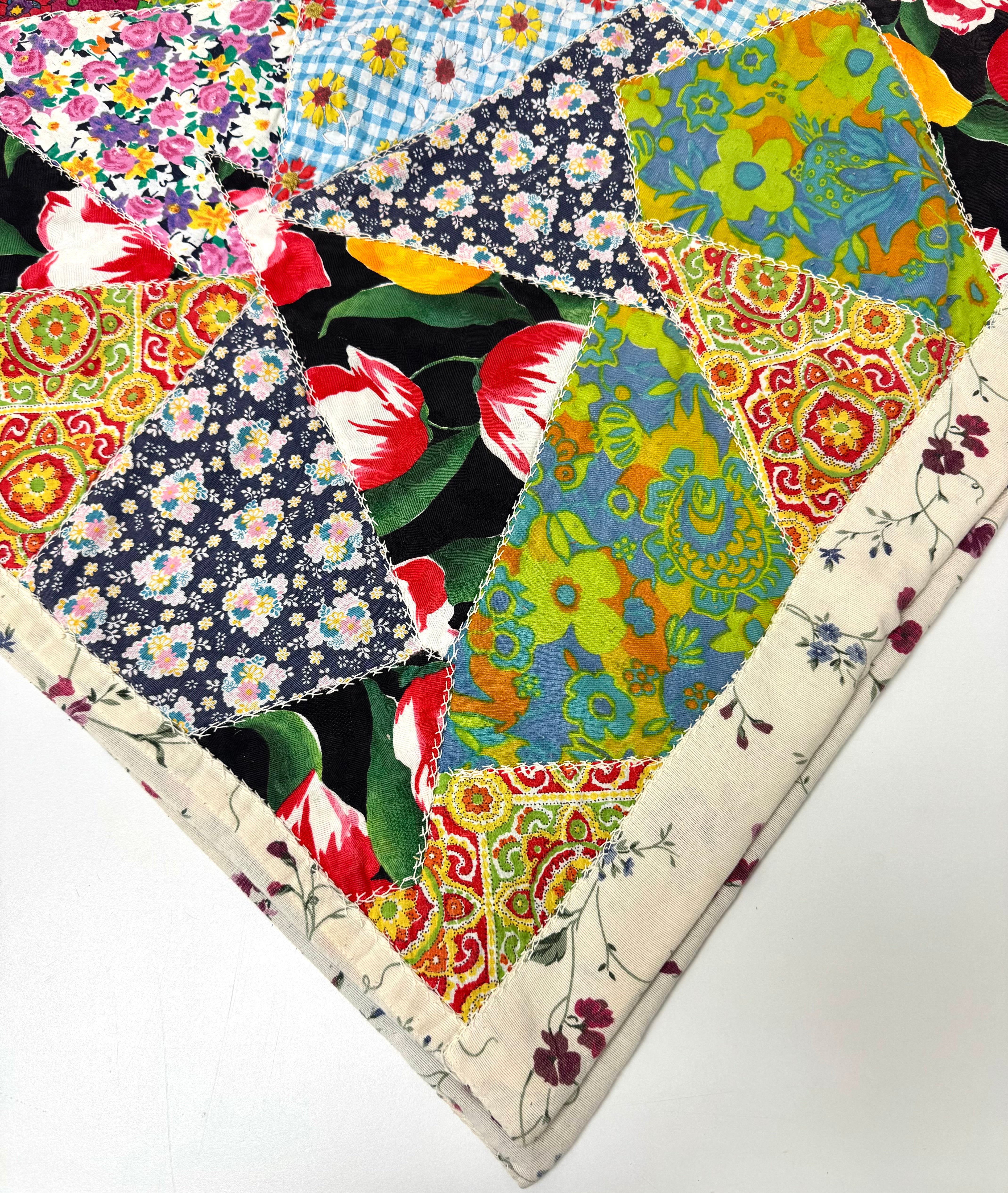Hand-sewn Patchwork 55" x 84" Quilt