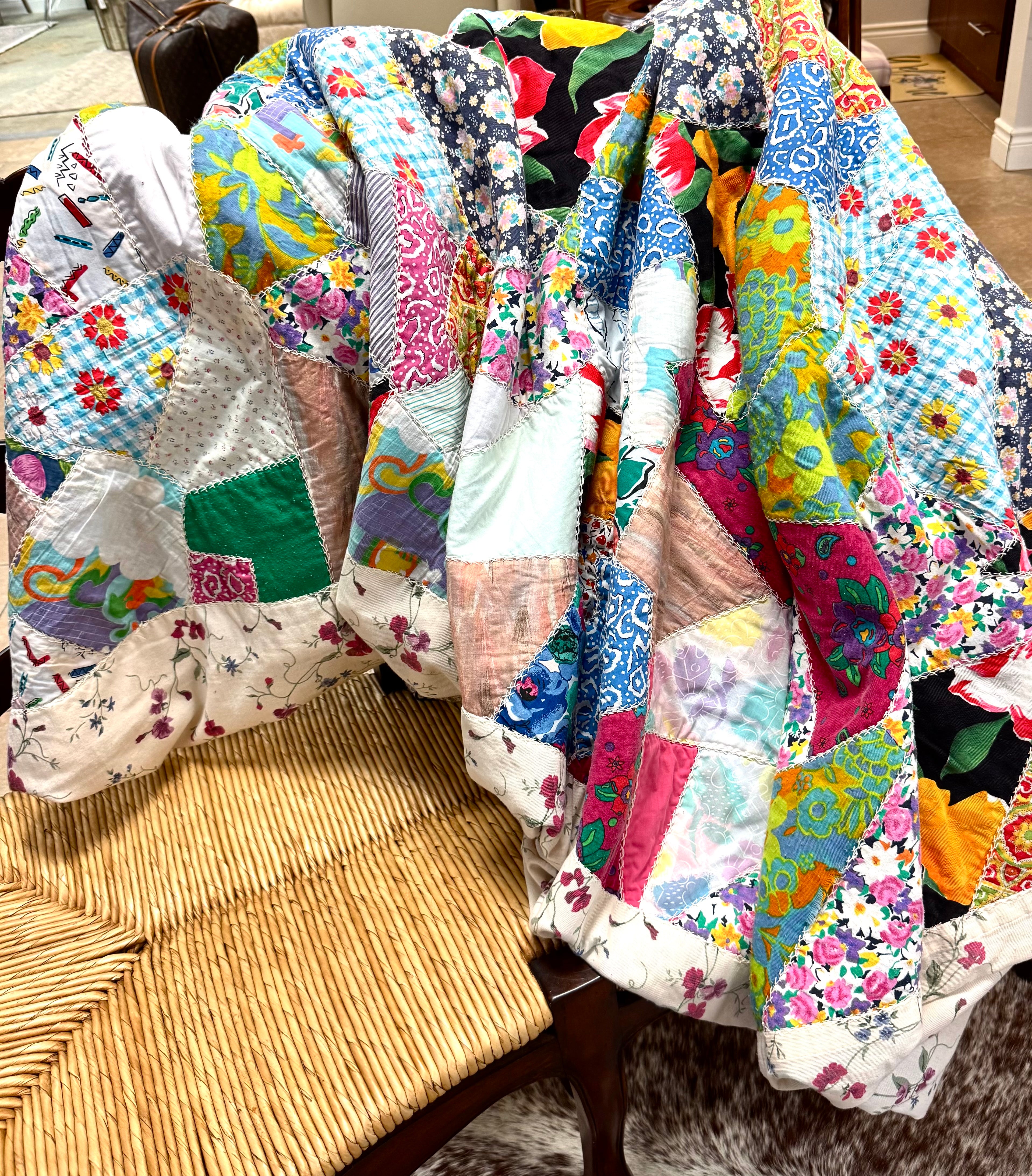 Hand-sewn Patchwork 55" x 84" Quilt