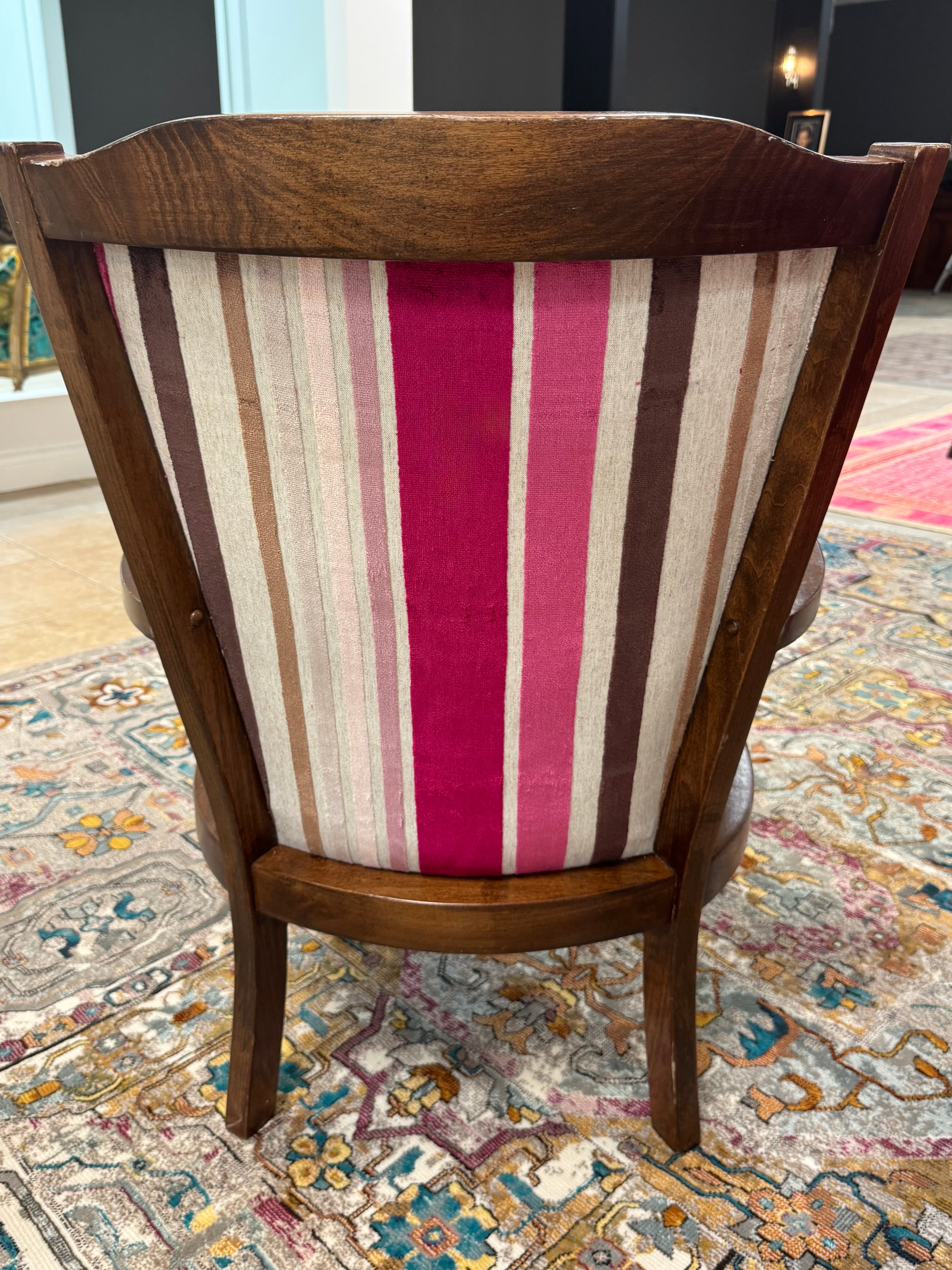Fuchsia Striped Chair with Cane Sides