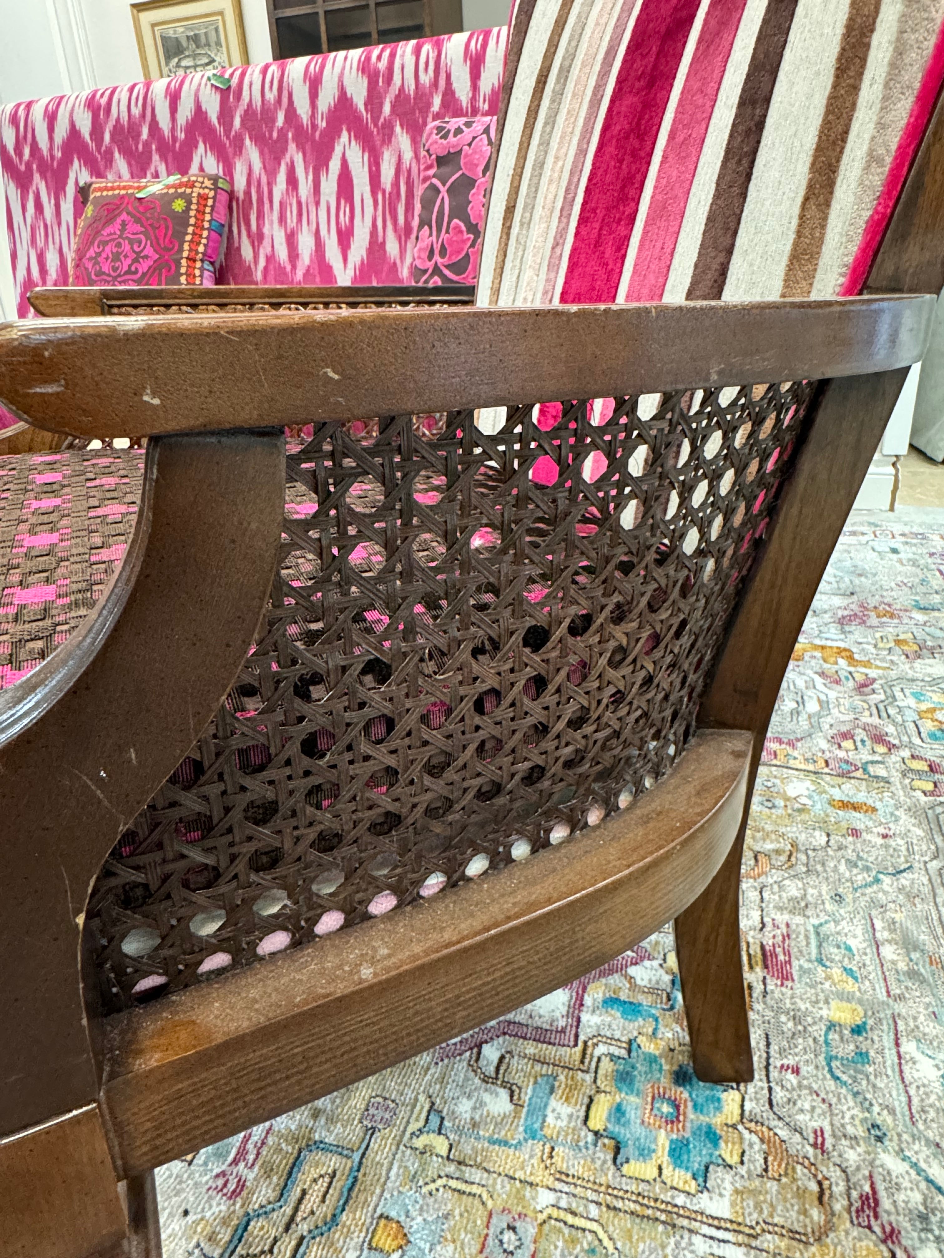 Fuchsia Striped Chair with Cane Sides