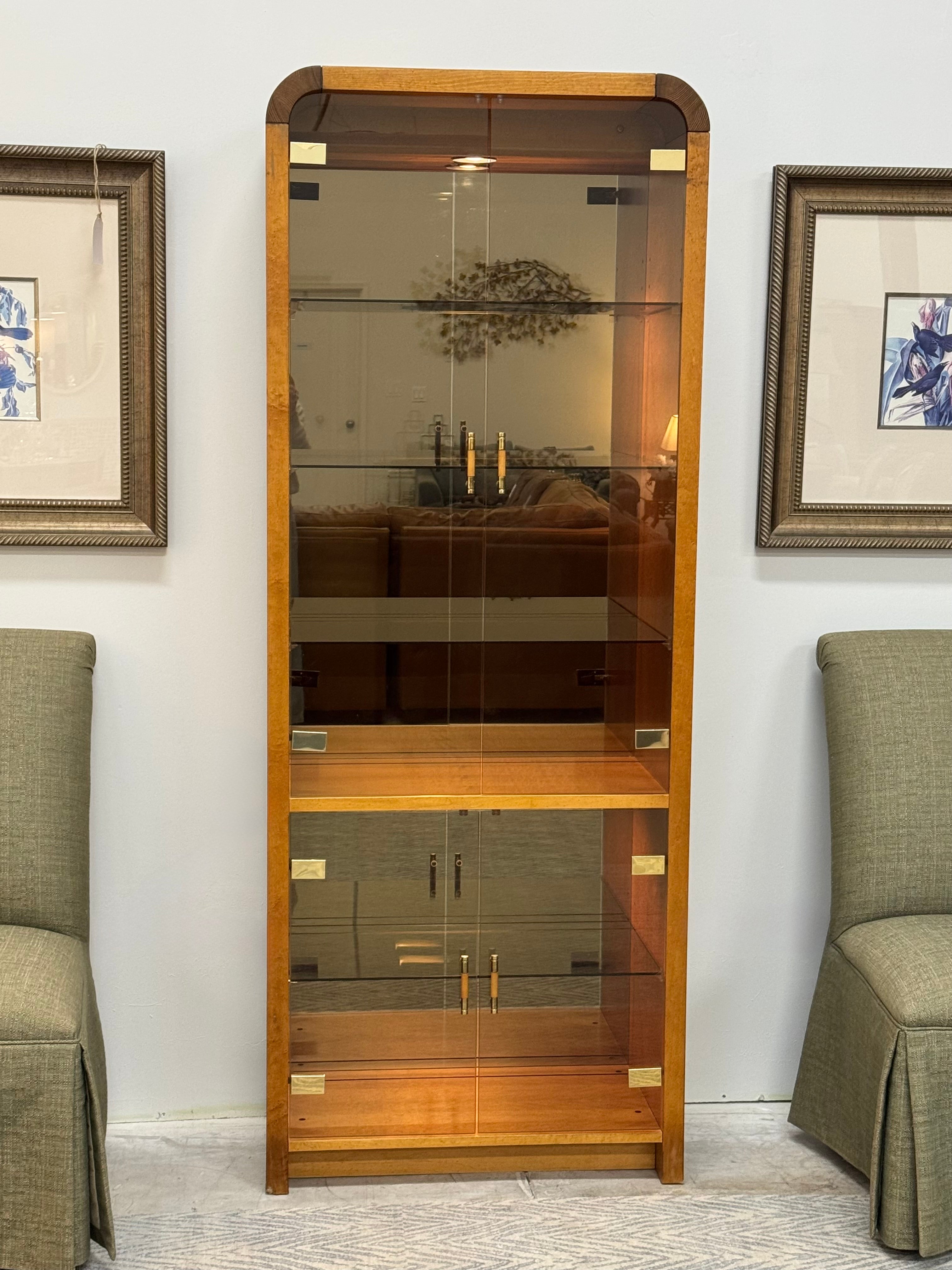 MCM Smoked Glass-door Lighted Cabinet