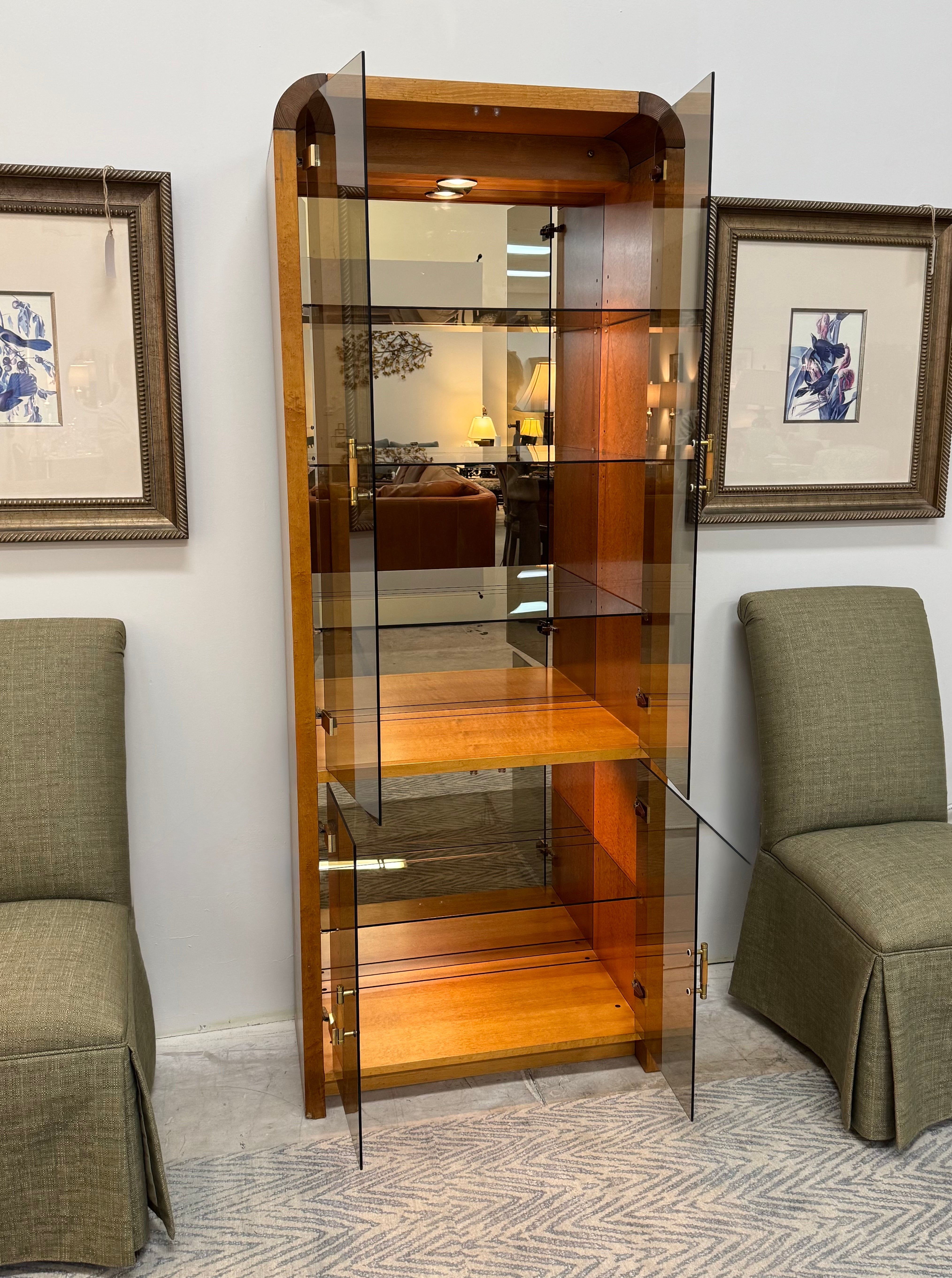 MCM Smoked Glass-door Lighted Cabinet