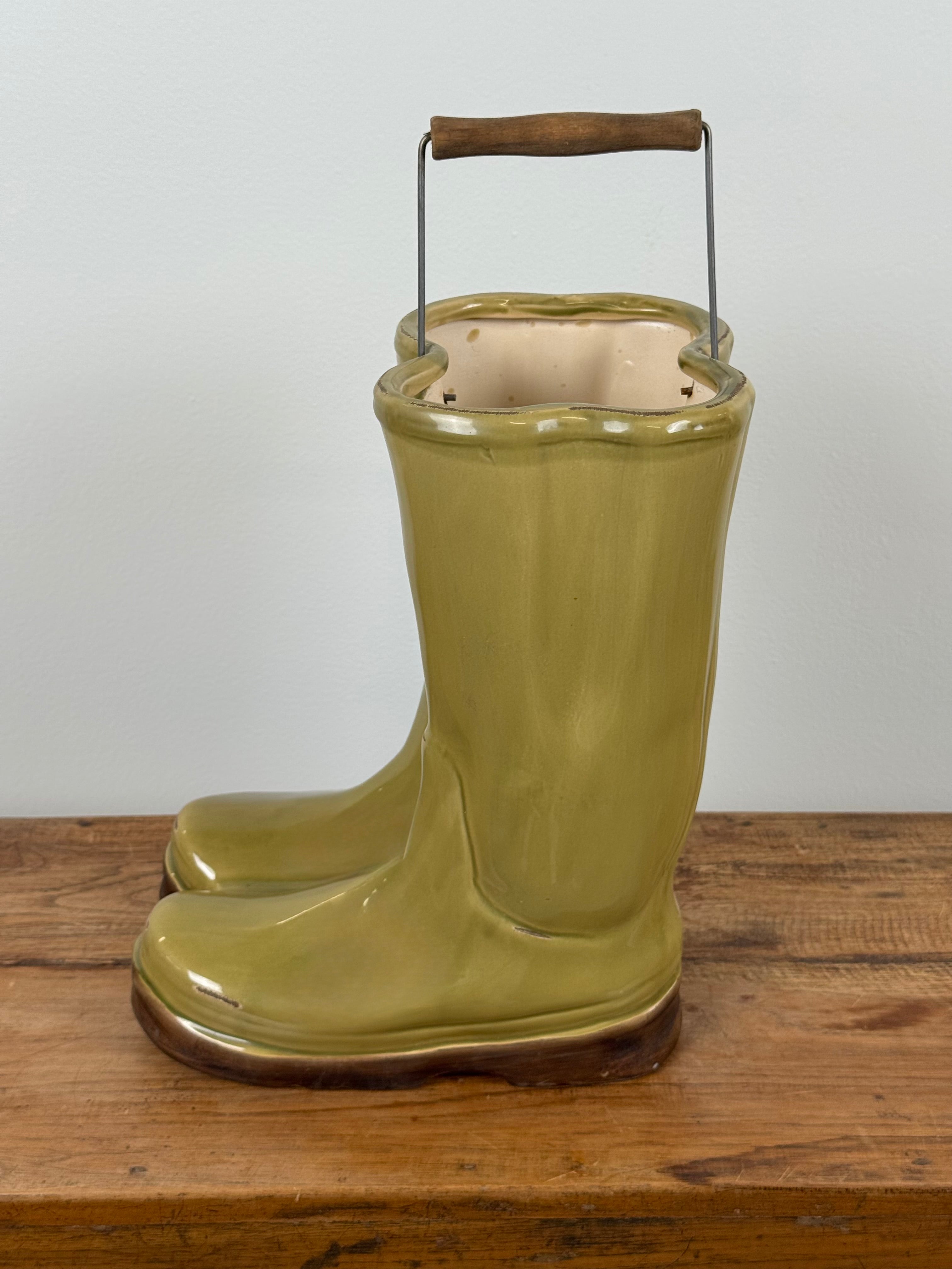 Mustard Green Ceramic Boots Planter