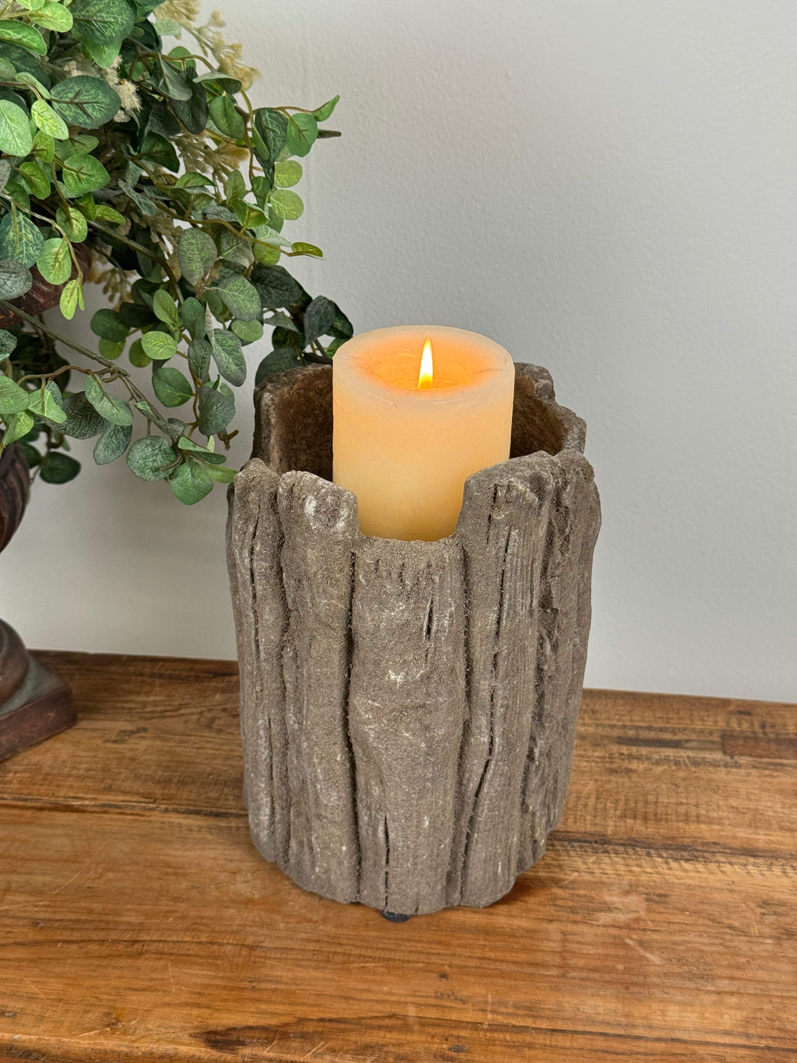 Cement Log Planter/Candle Holder
