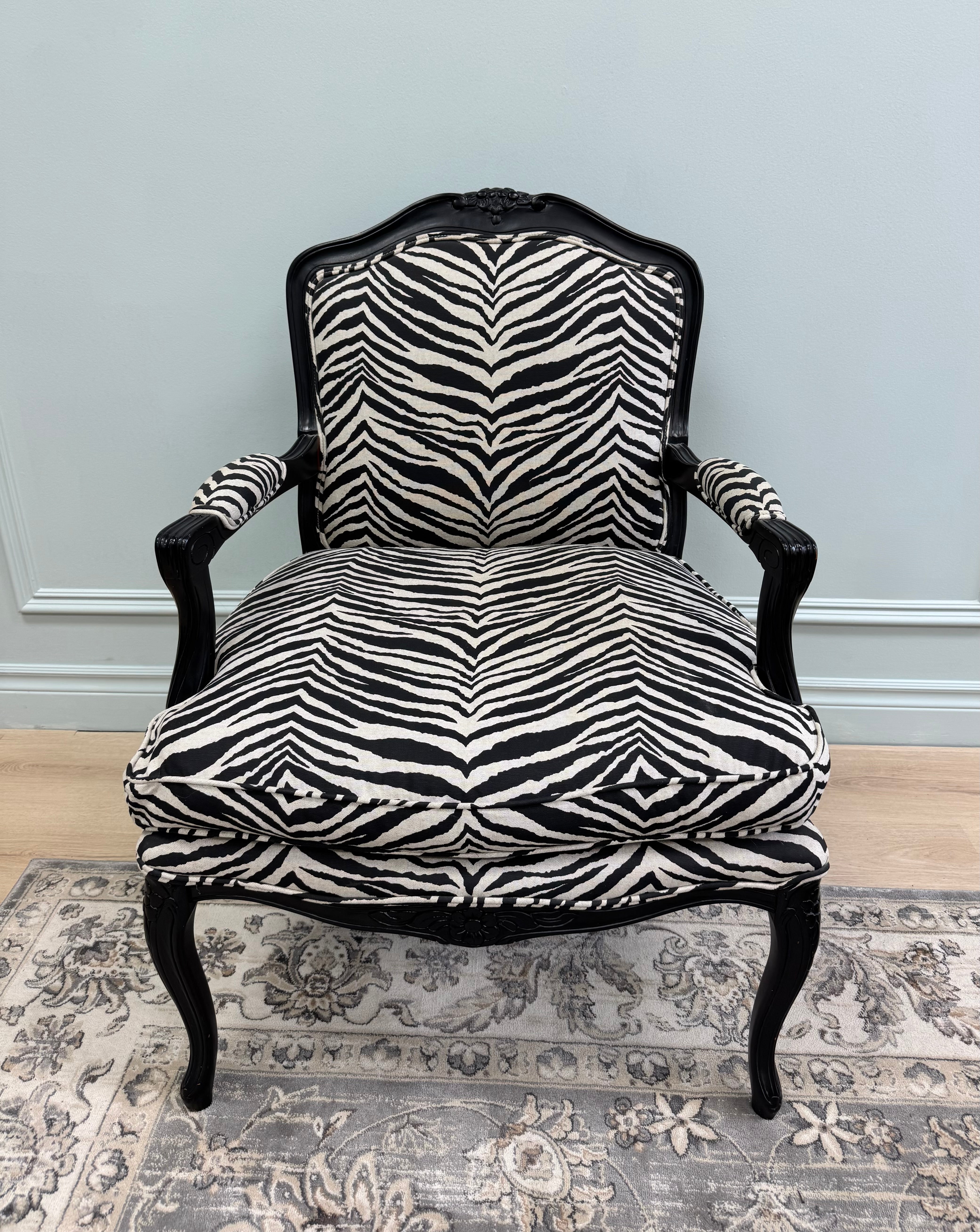 Zebra Linen Bergere Chair