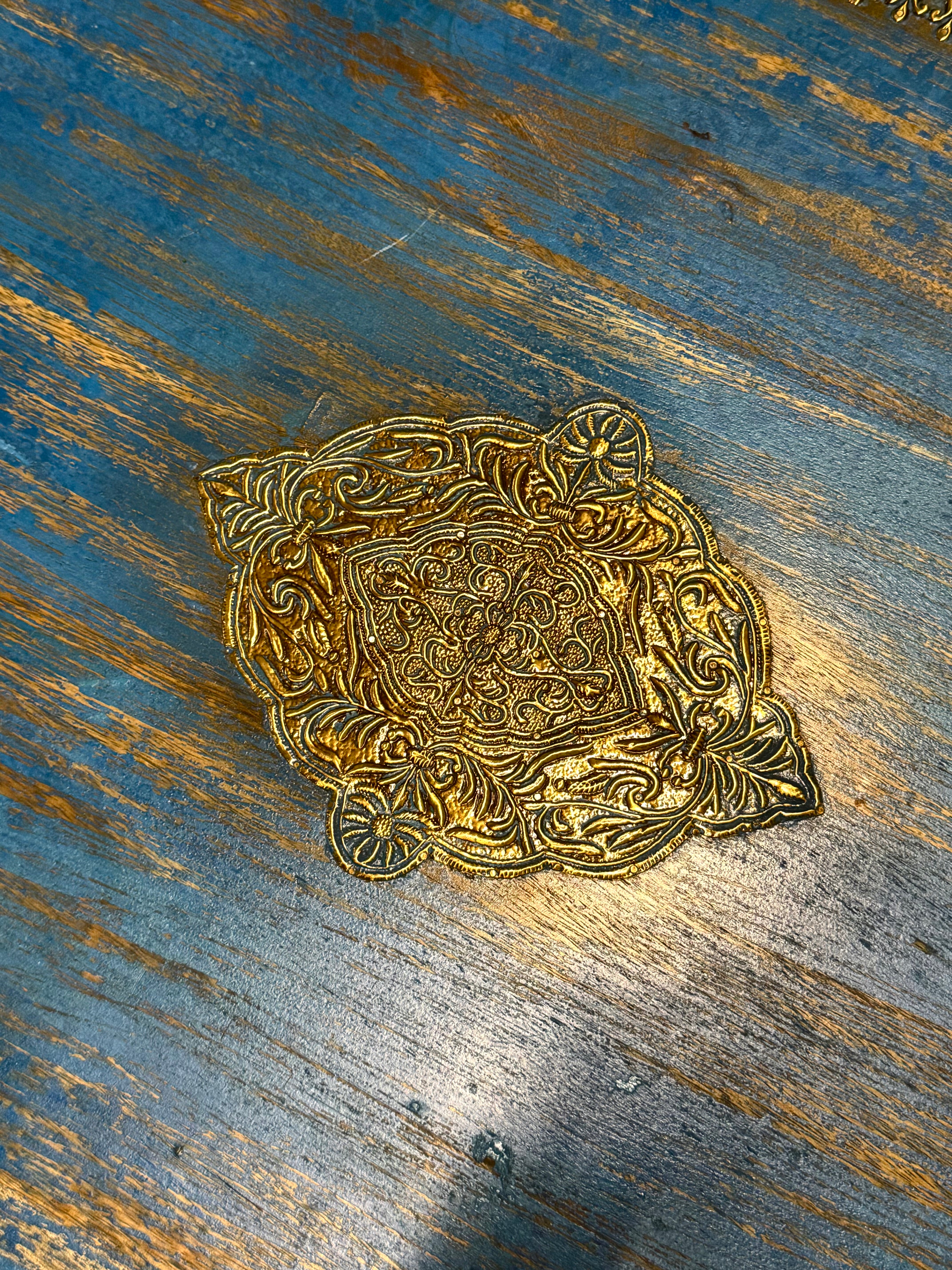 Azure Blue Indian Coffee Table with Brass Overlay