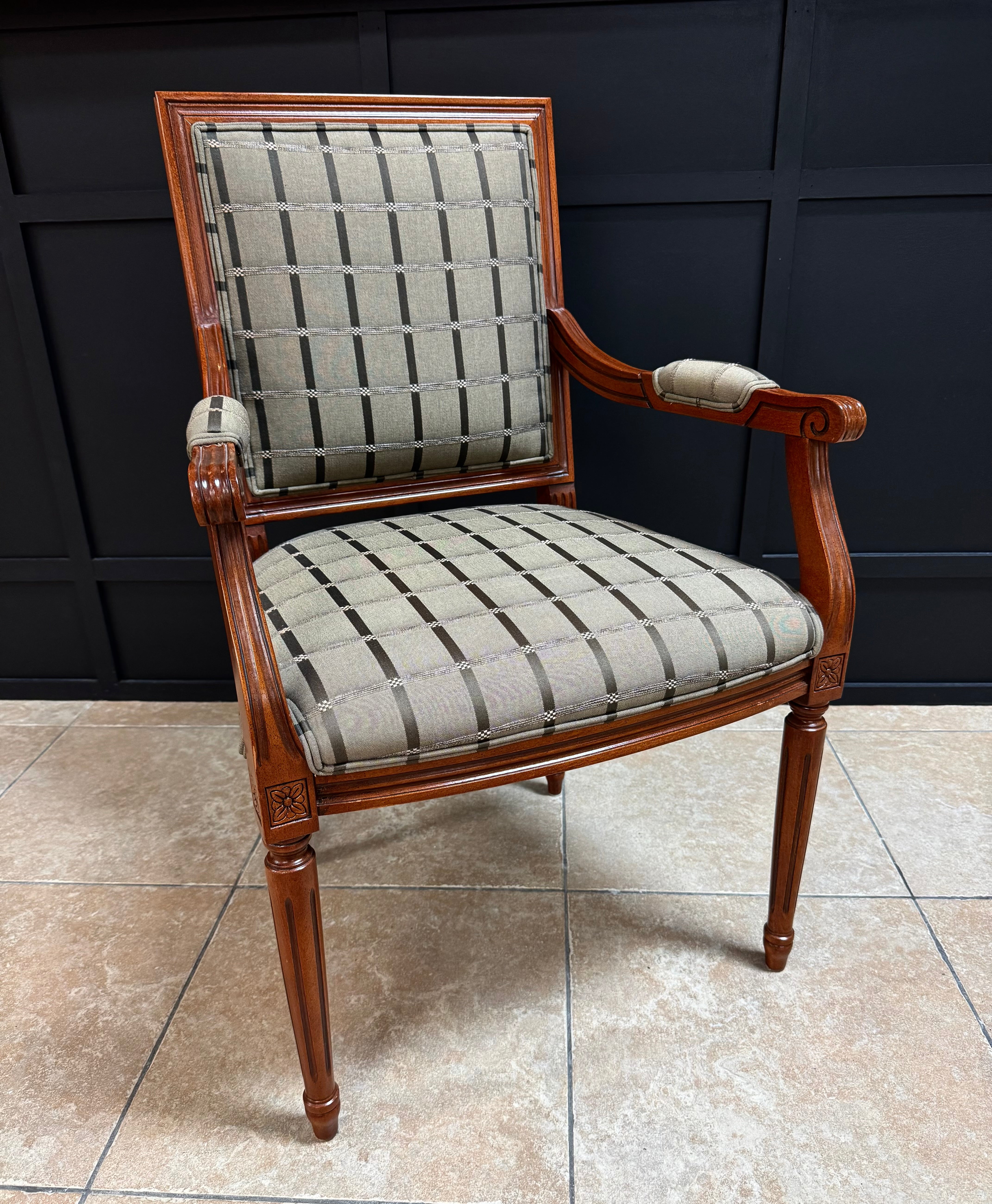 Gray Green Striped Arm Chair