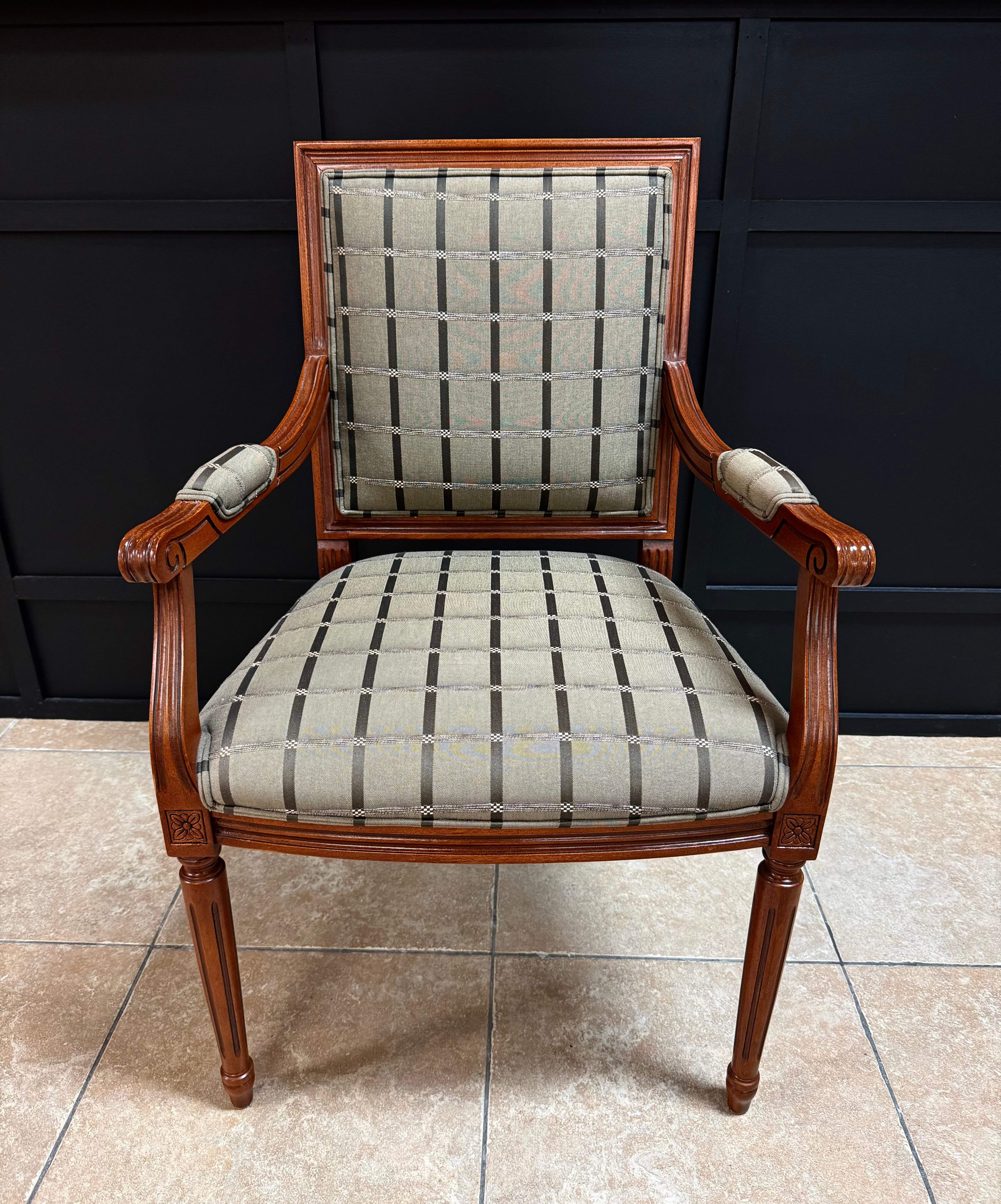 Gray Green Striped Arm Chair