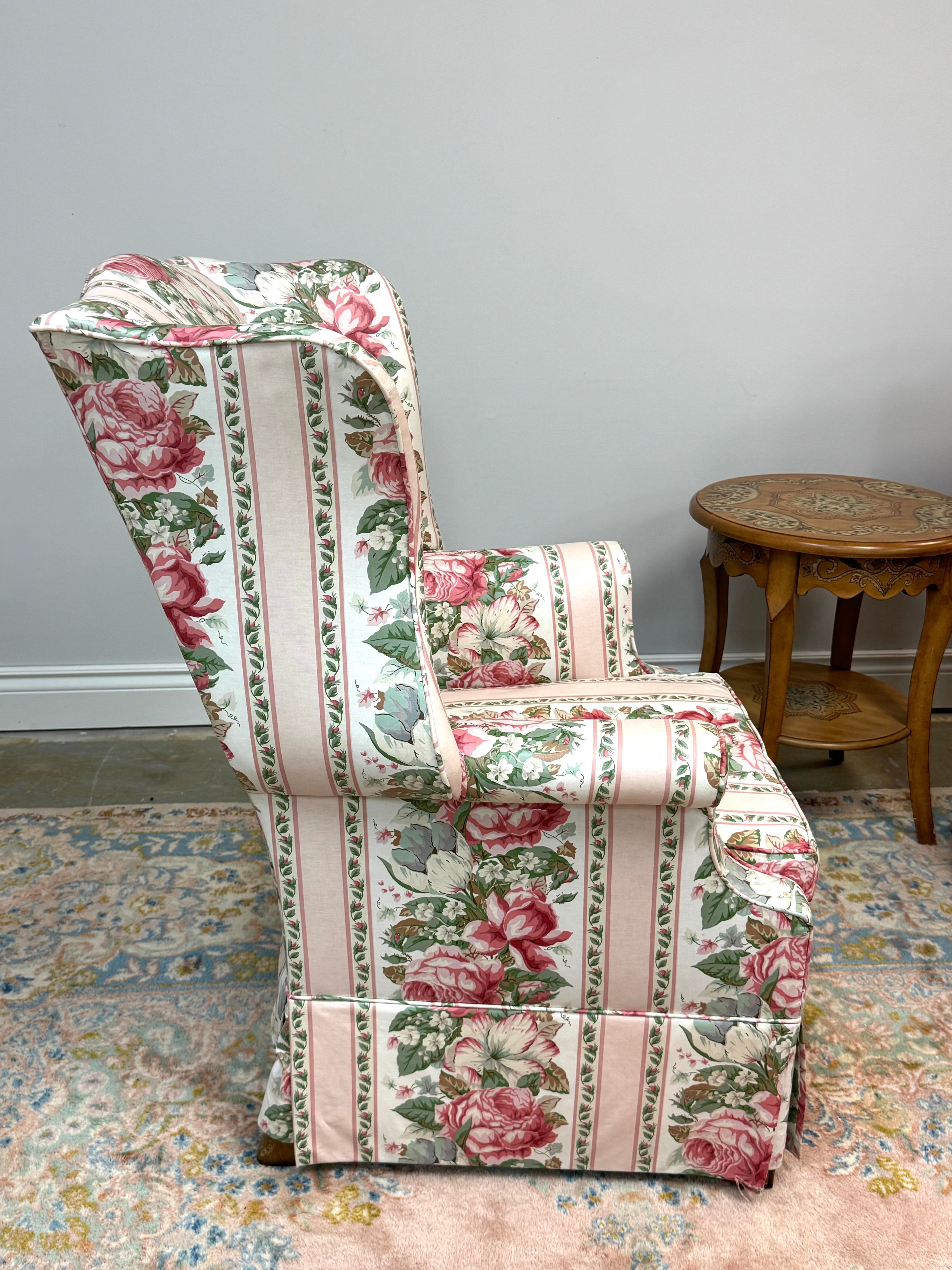 Pink Floral Wing Chair