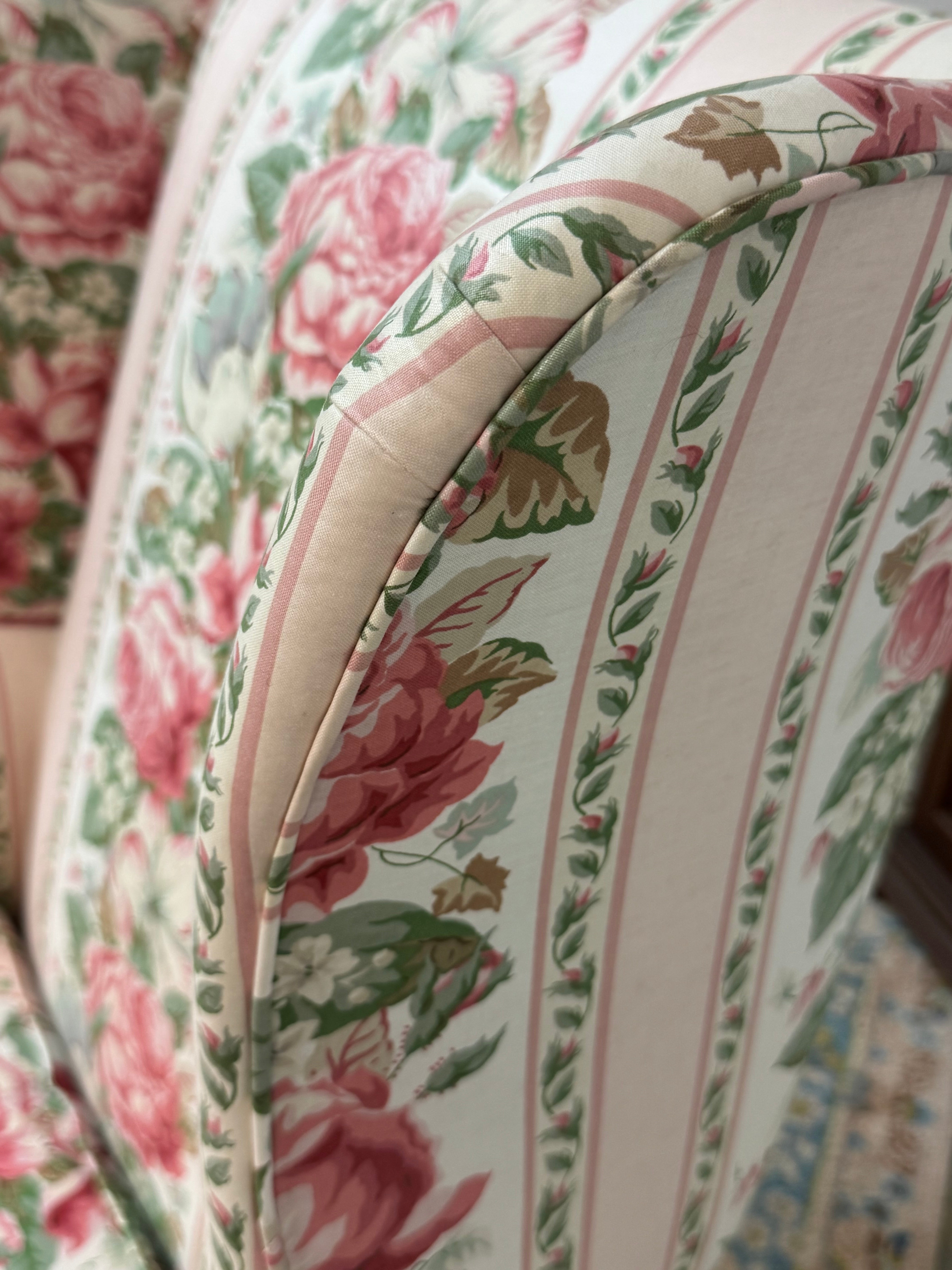 Pink Floral Wing Chair