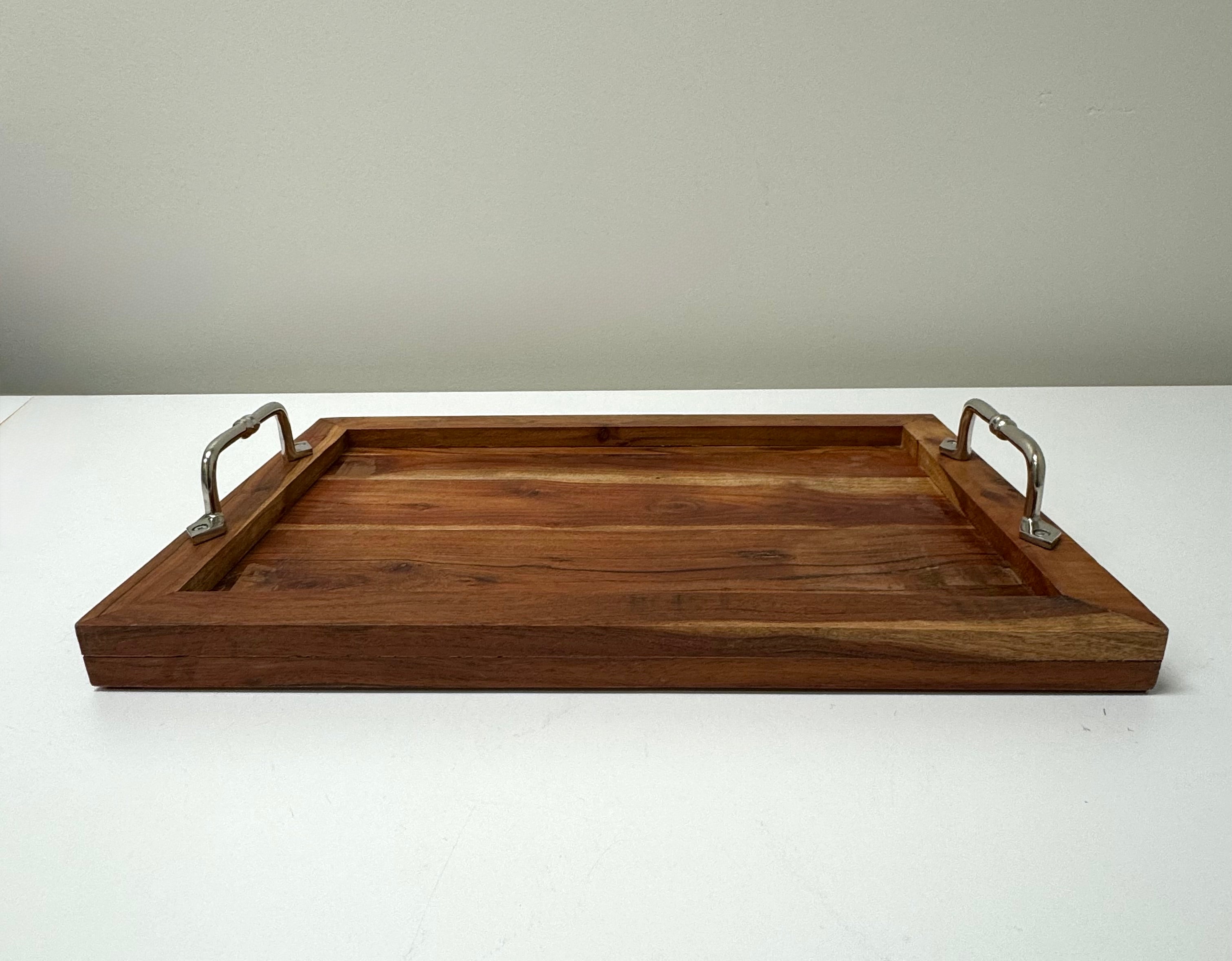 Wood Tray with Chrome Handles