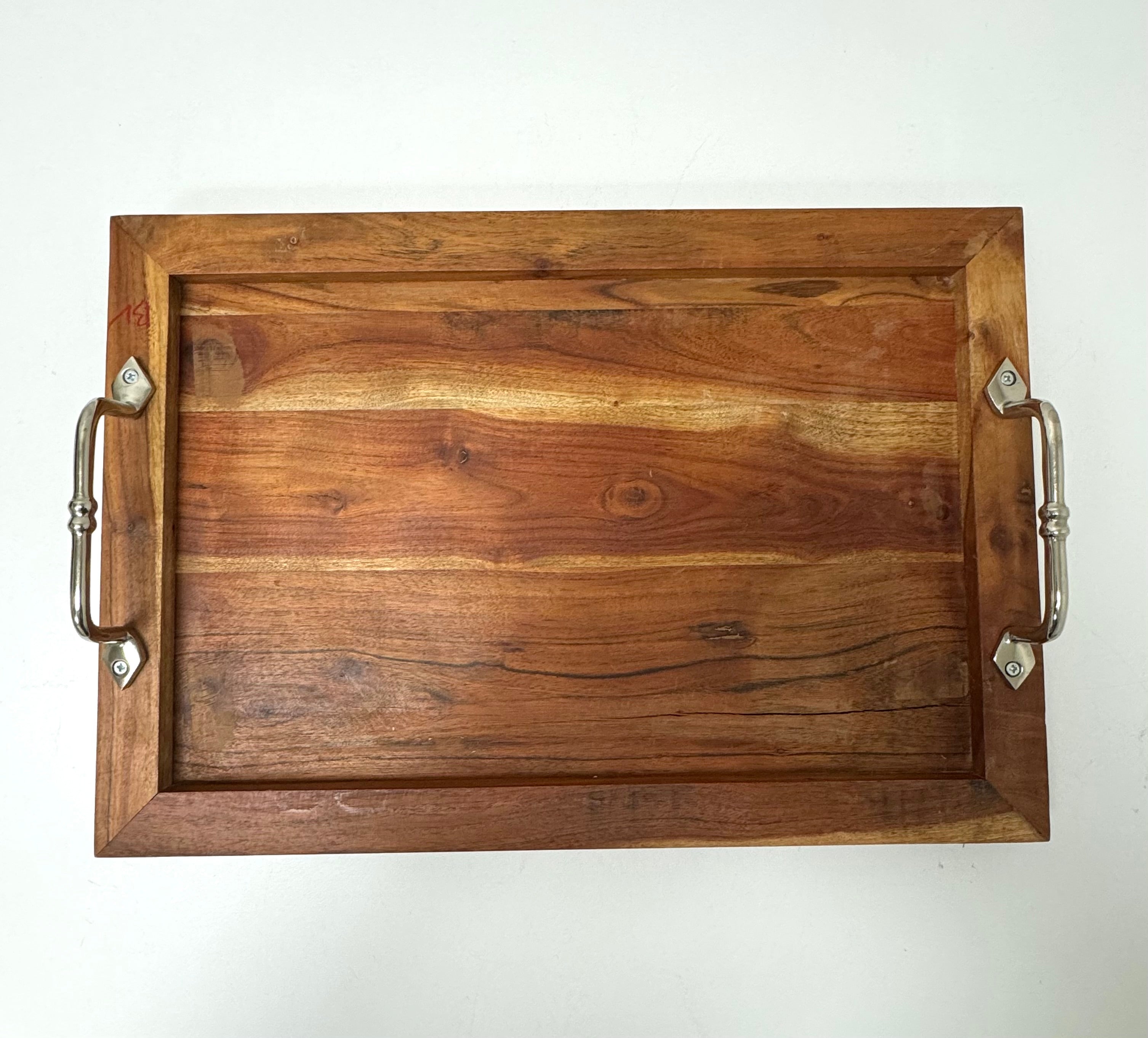 Wood Tray with Chrome Handles