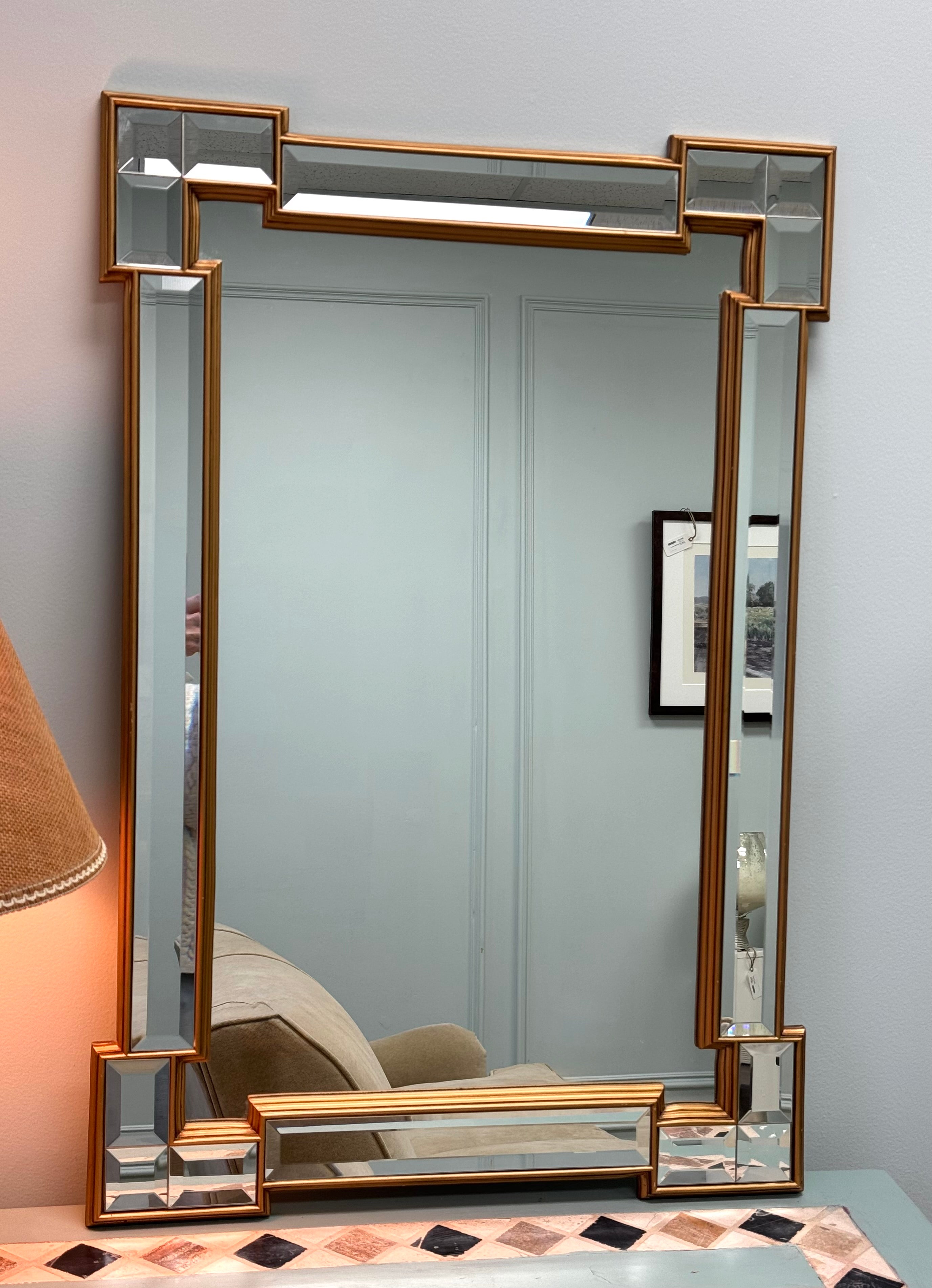 Geometric Gold Beveled Mirror