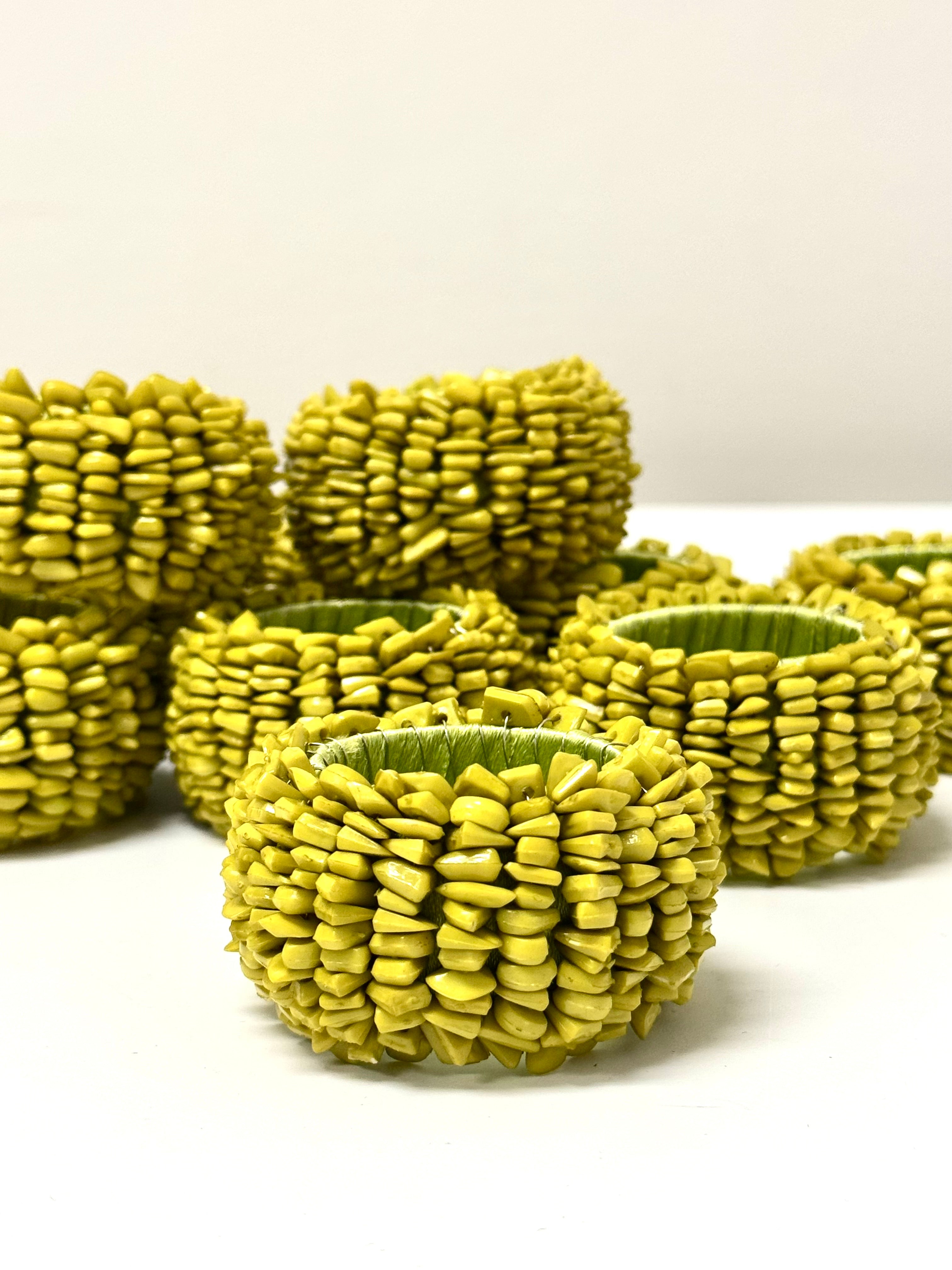 PIER 1 Avocado Green Beaded Napkin Rings Set of 10