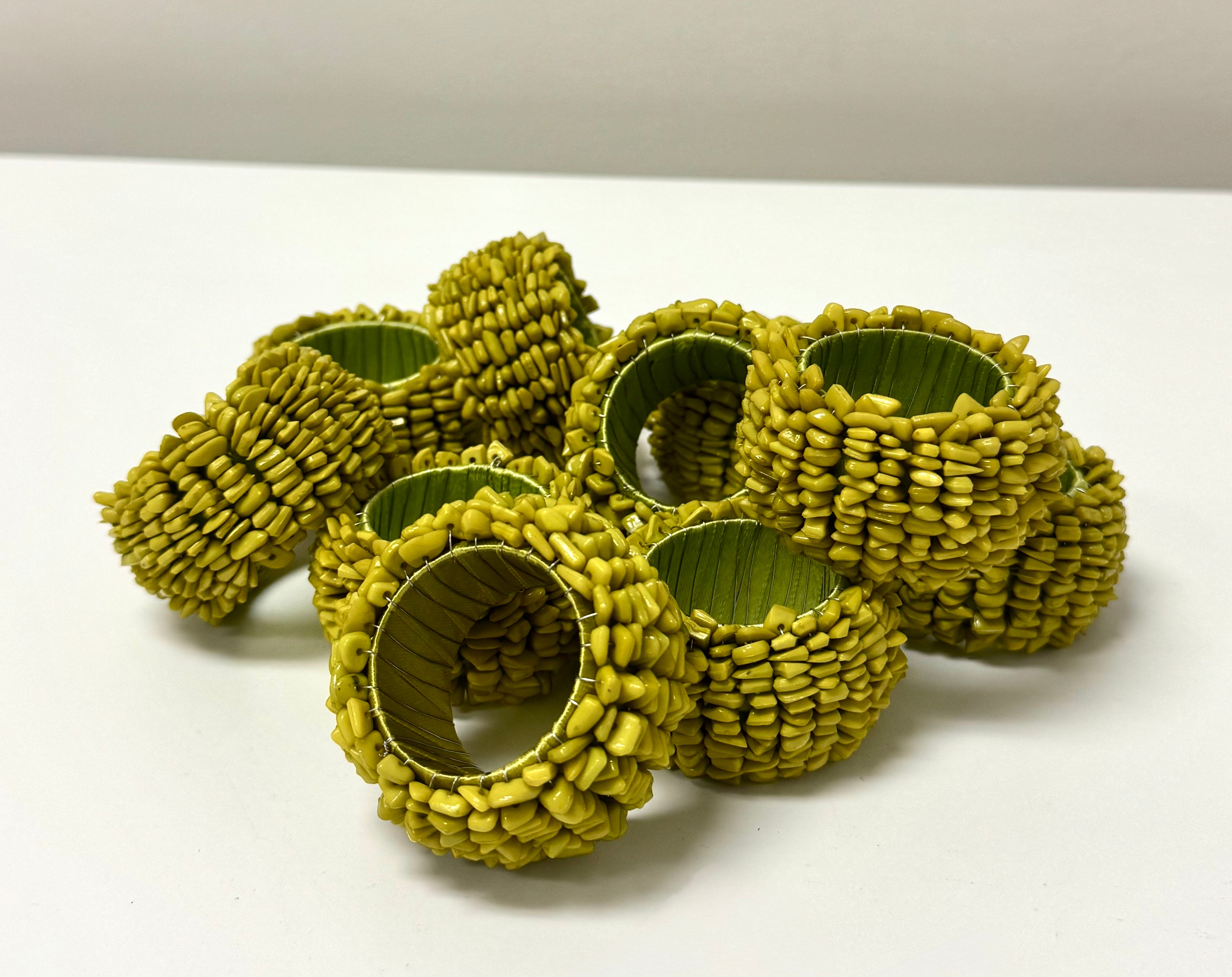 PIER 1 Avocado Green Beaded Napkin Rings Set of 10