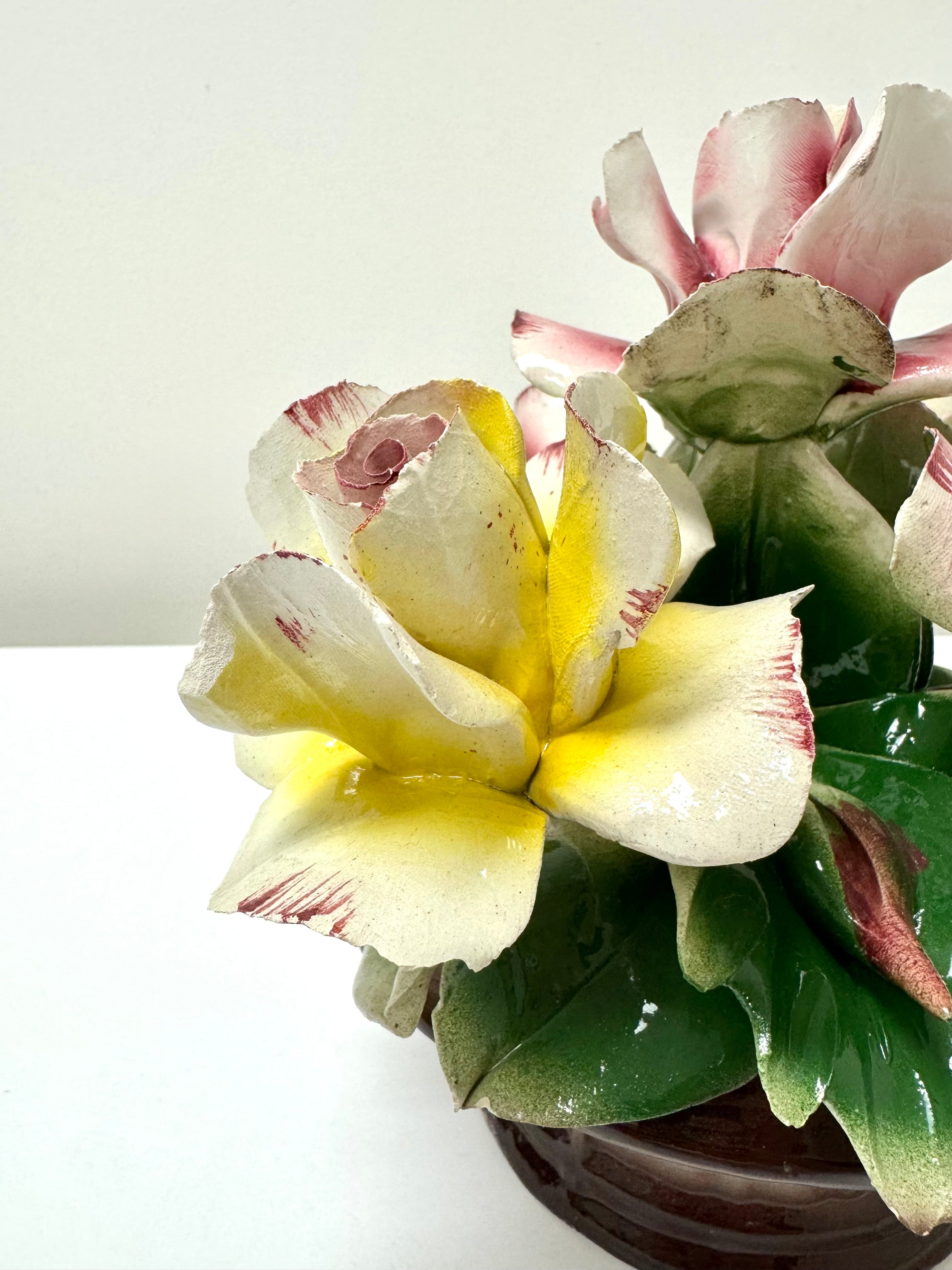 Vintage CAPODIMONTE Fine Porcelain Basket of Roses