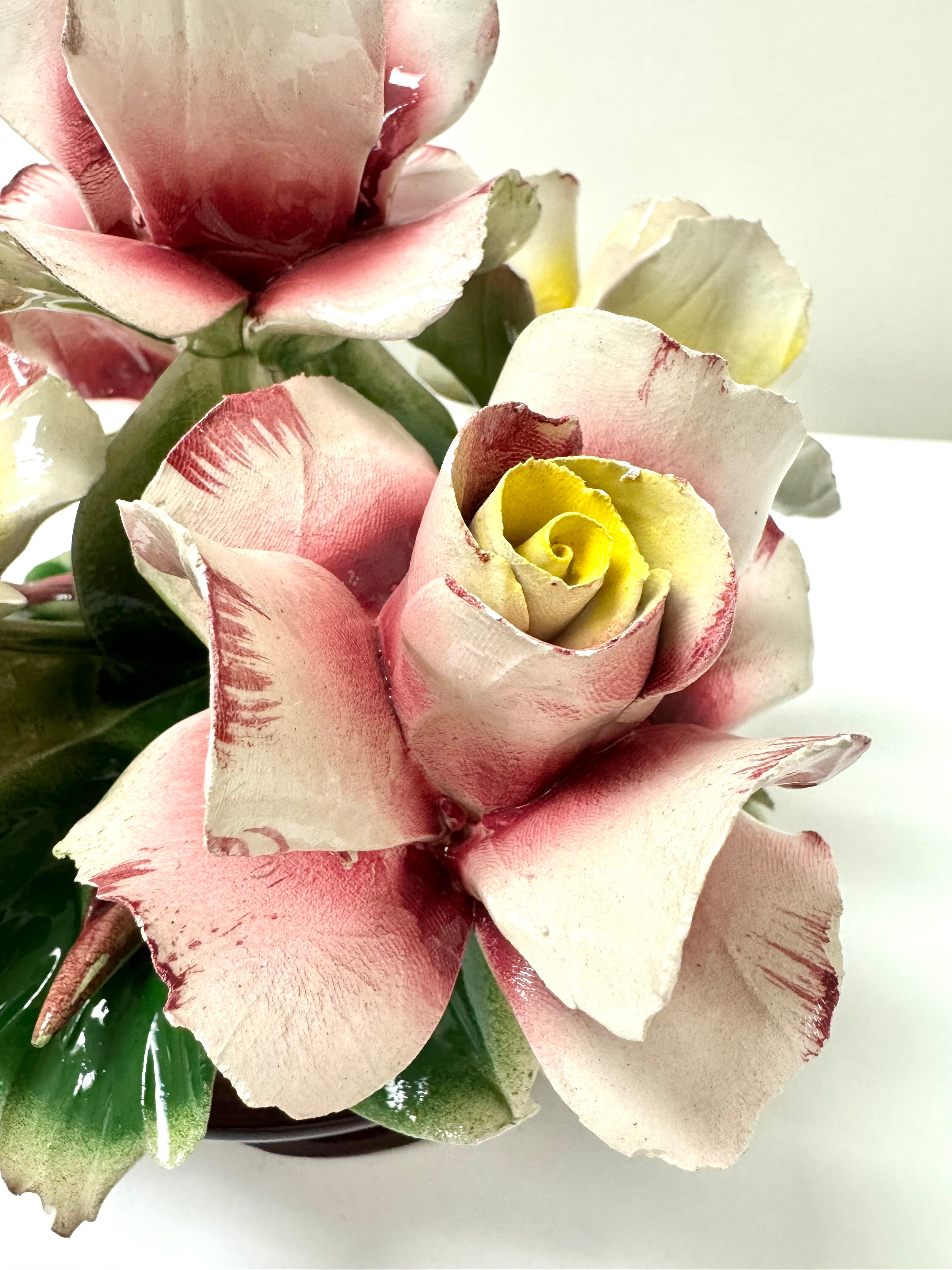Vintage CAPODIMONTE Fine Porcelain Basket of Roses