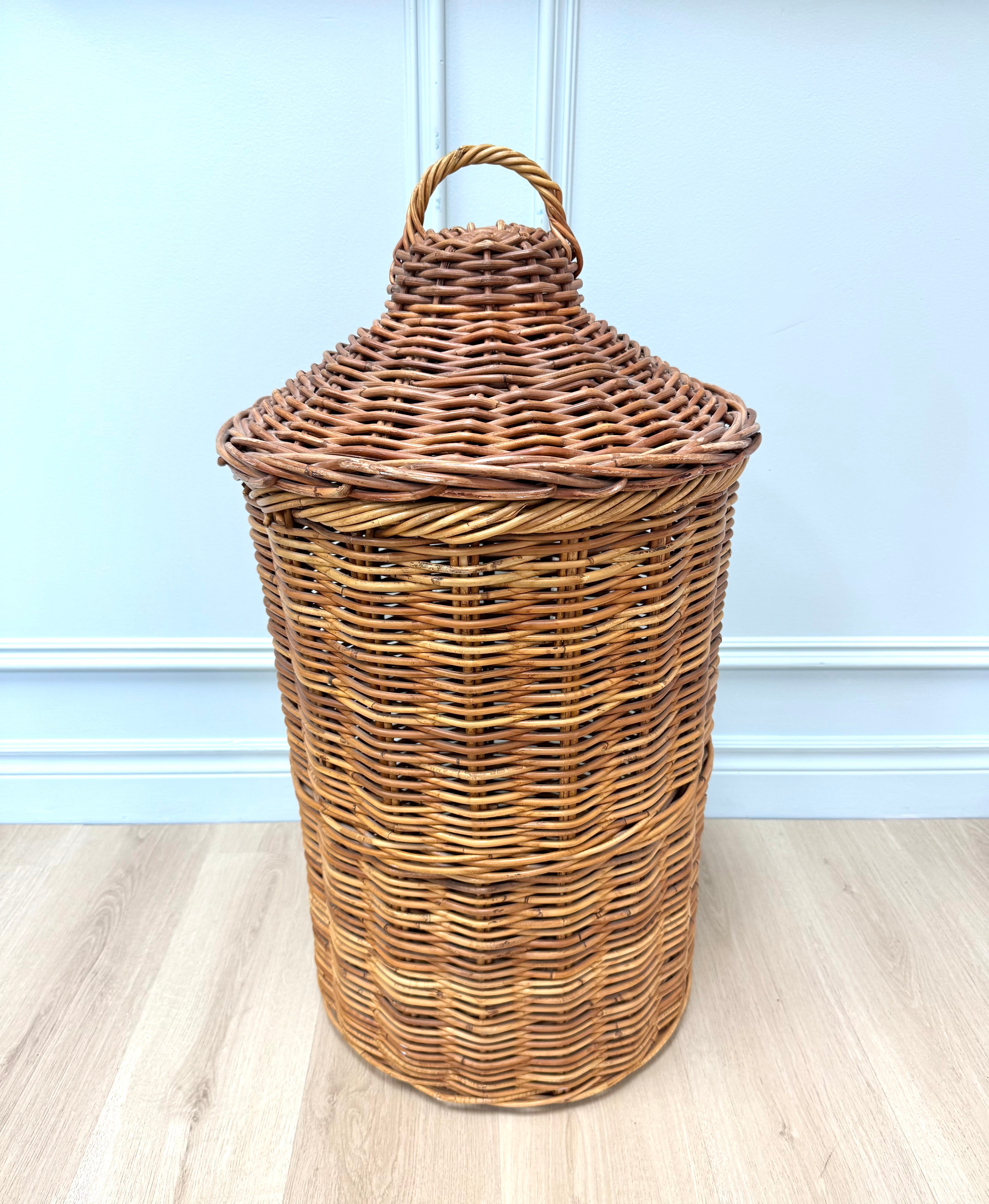 Vintage Rattan Covered Hamper