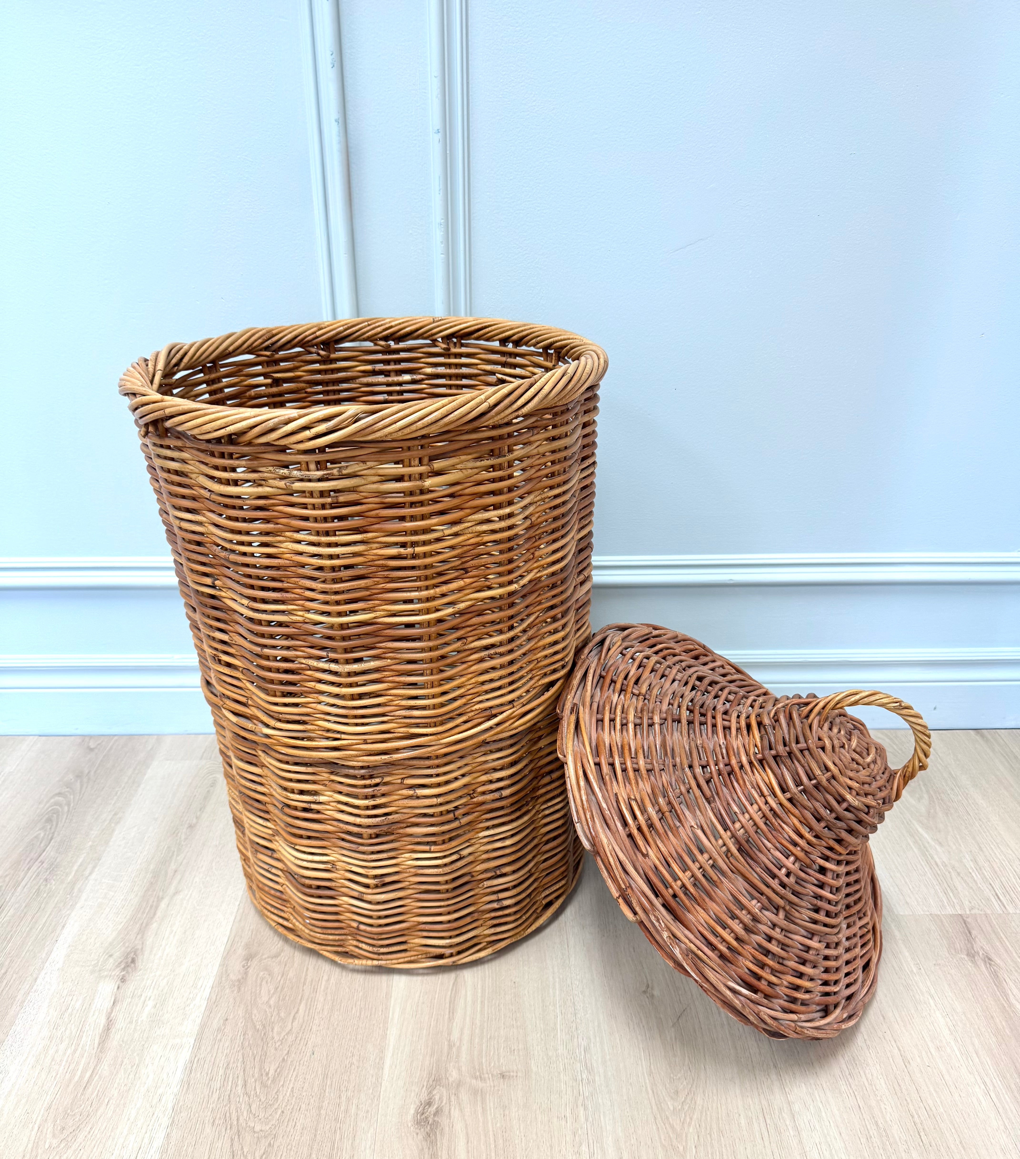 Vintage Rattan Covered Hamper