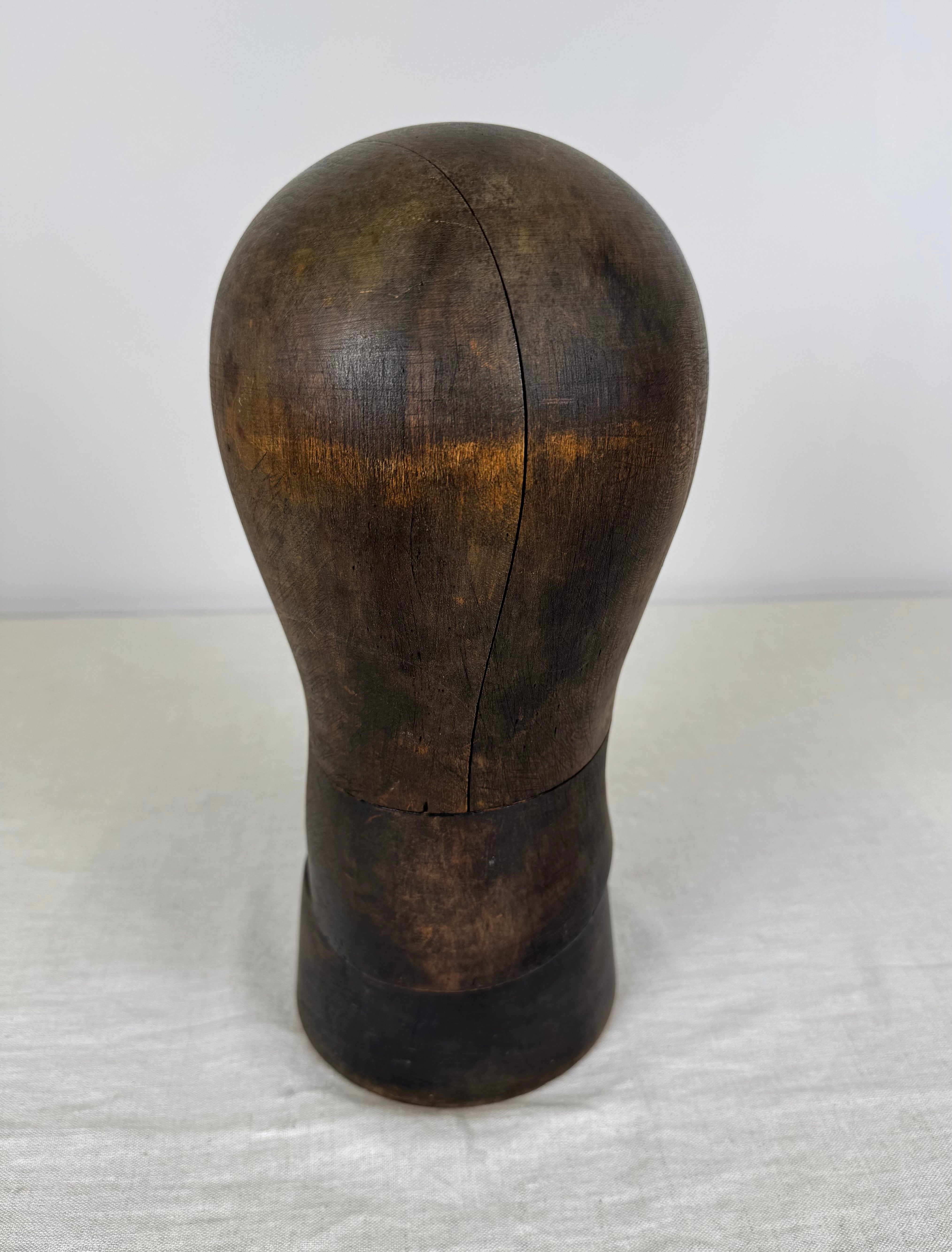Vintage Wood Head Sculpture on Base