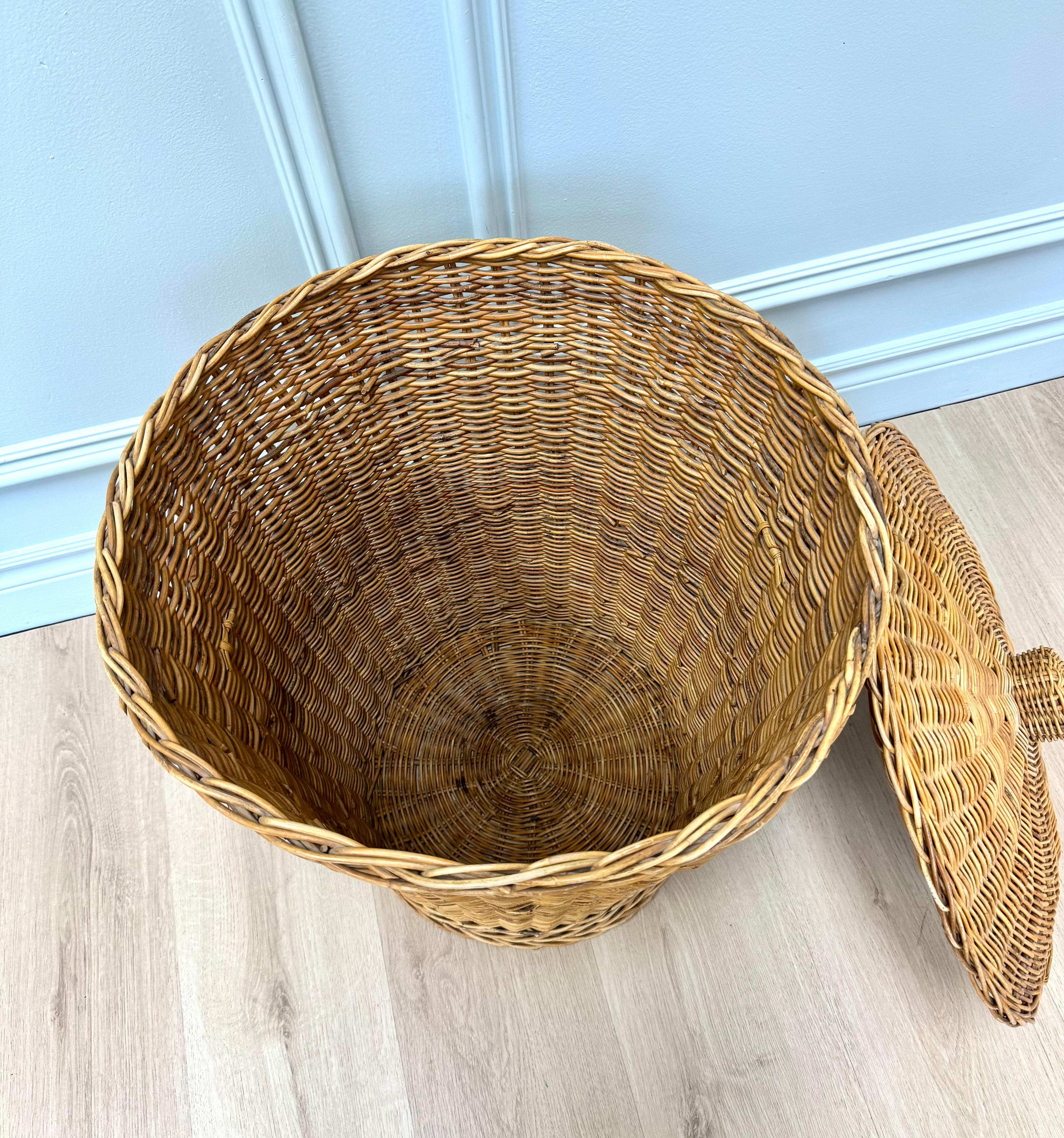 Vintage Wicker Covered Hamper