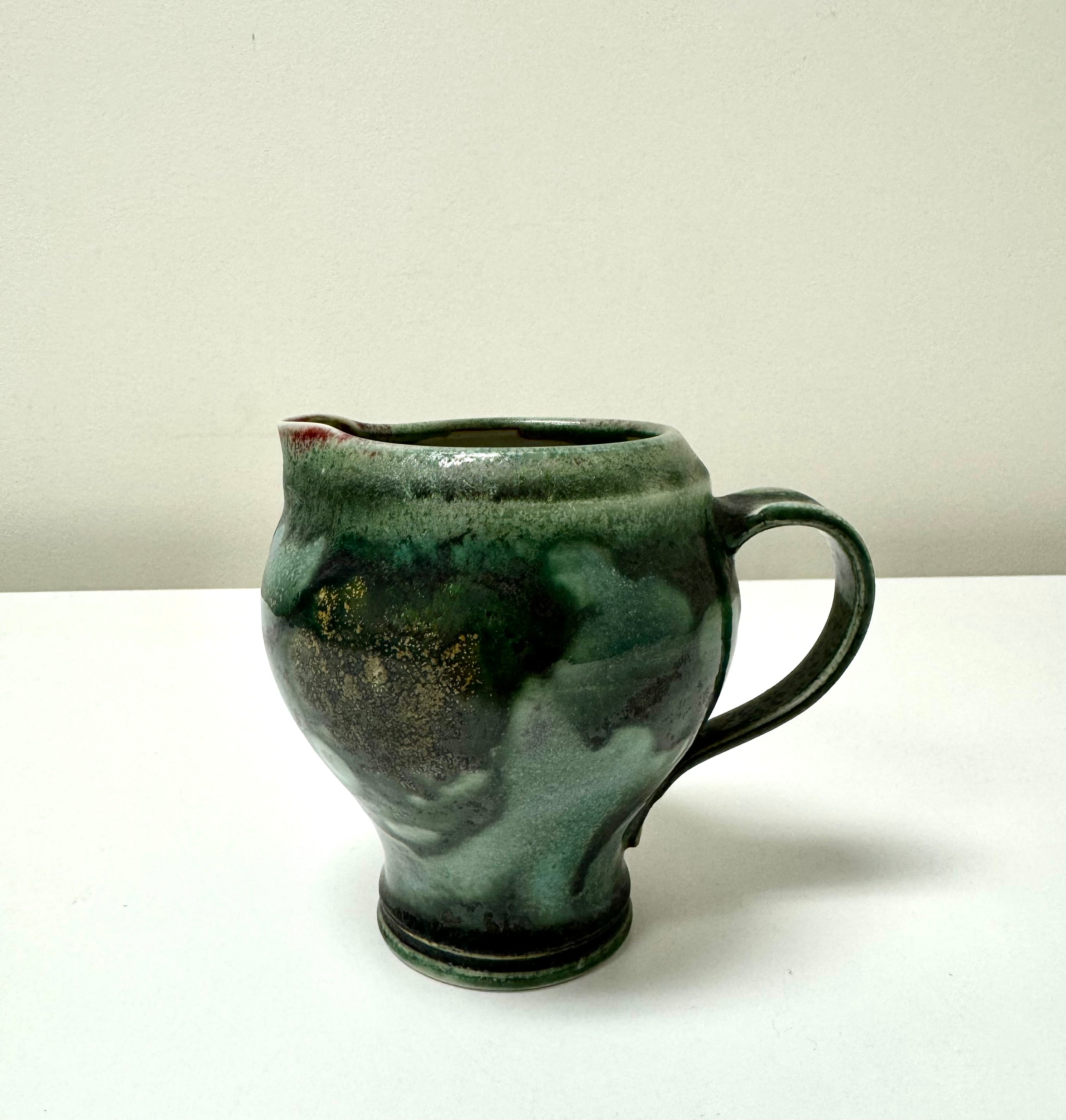 Mottled Green Stoneware Pitcher