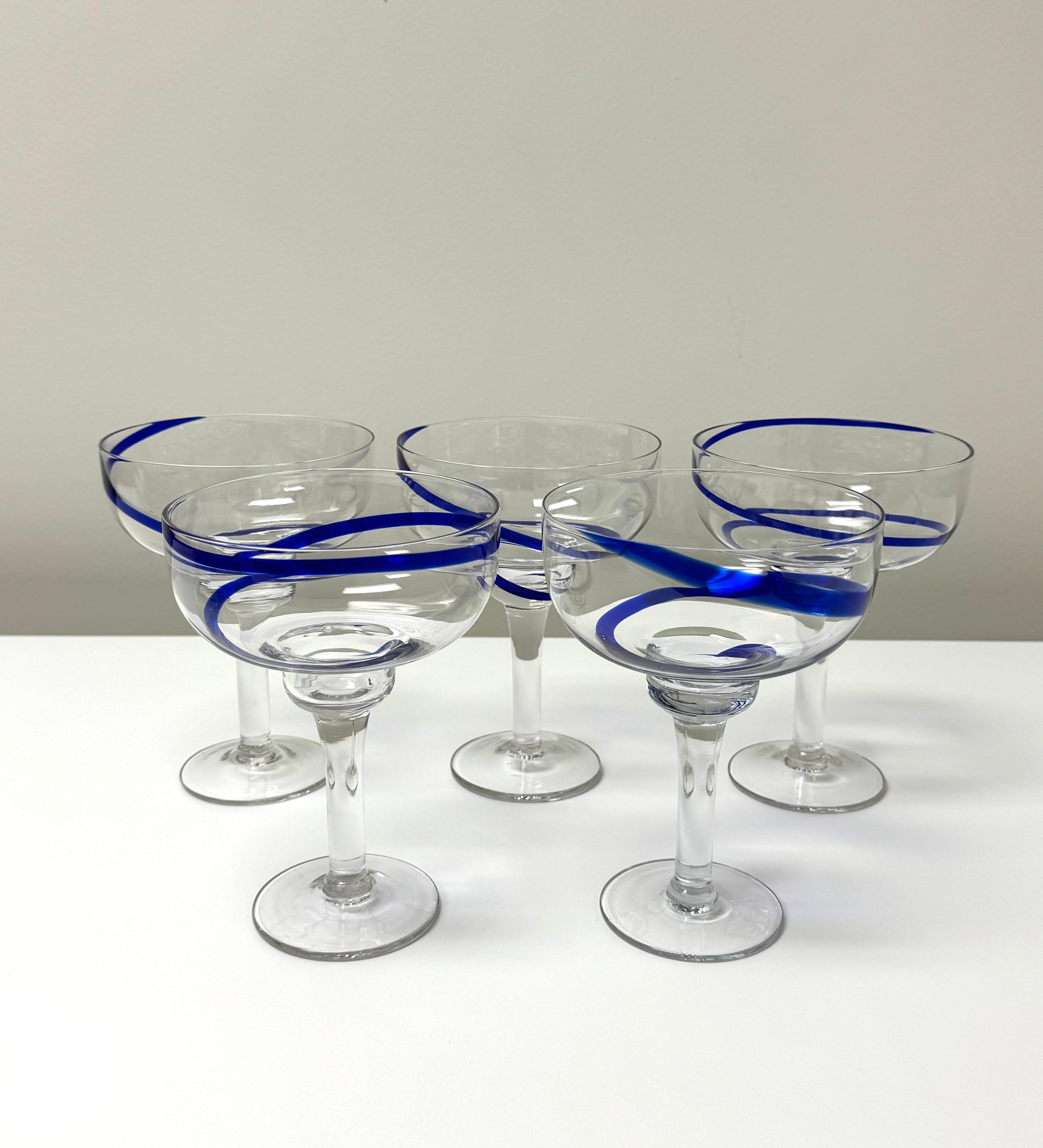 Vintage PIER 1 Blue Swirl Margarita Glasses Set of 5