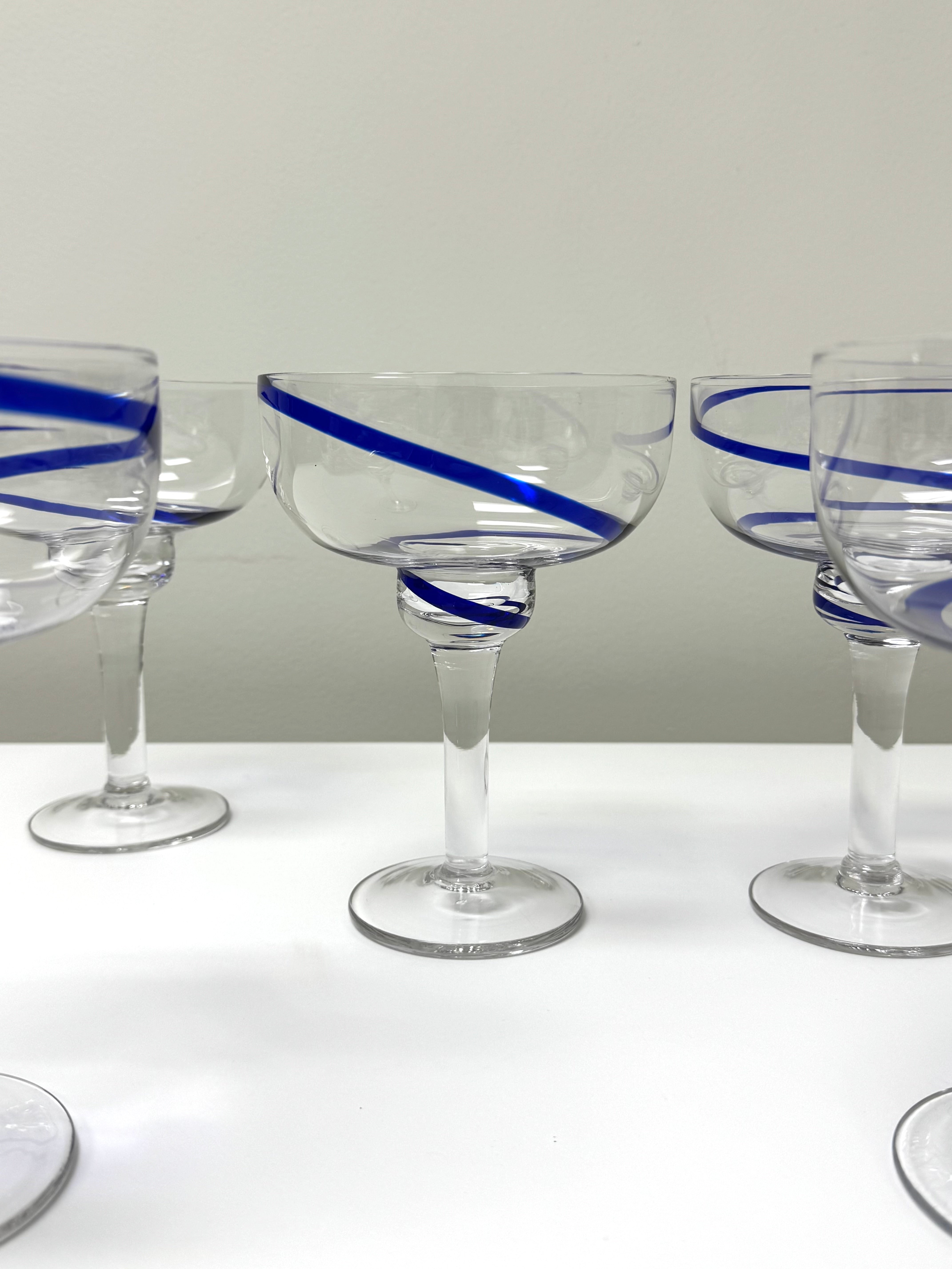 Vintage PIER 1 Blue Swirl Margarita Glasses Set of 5