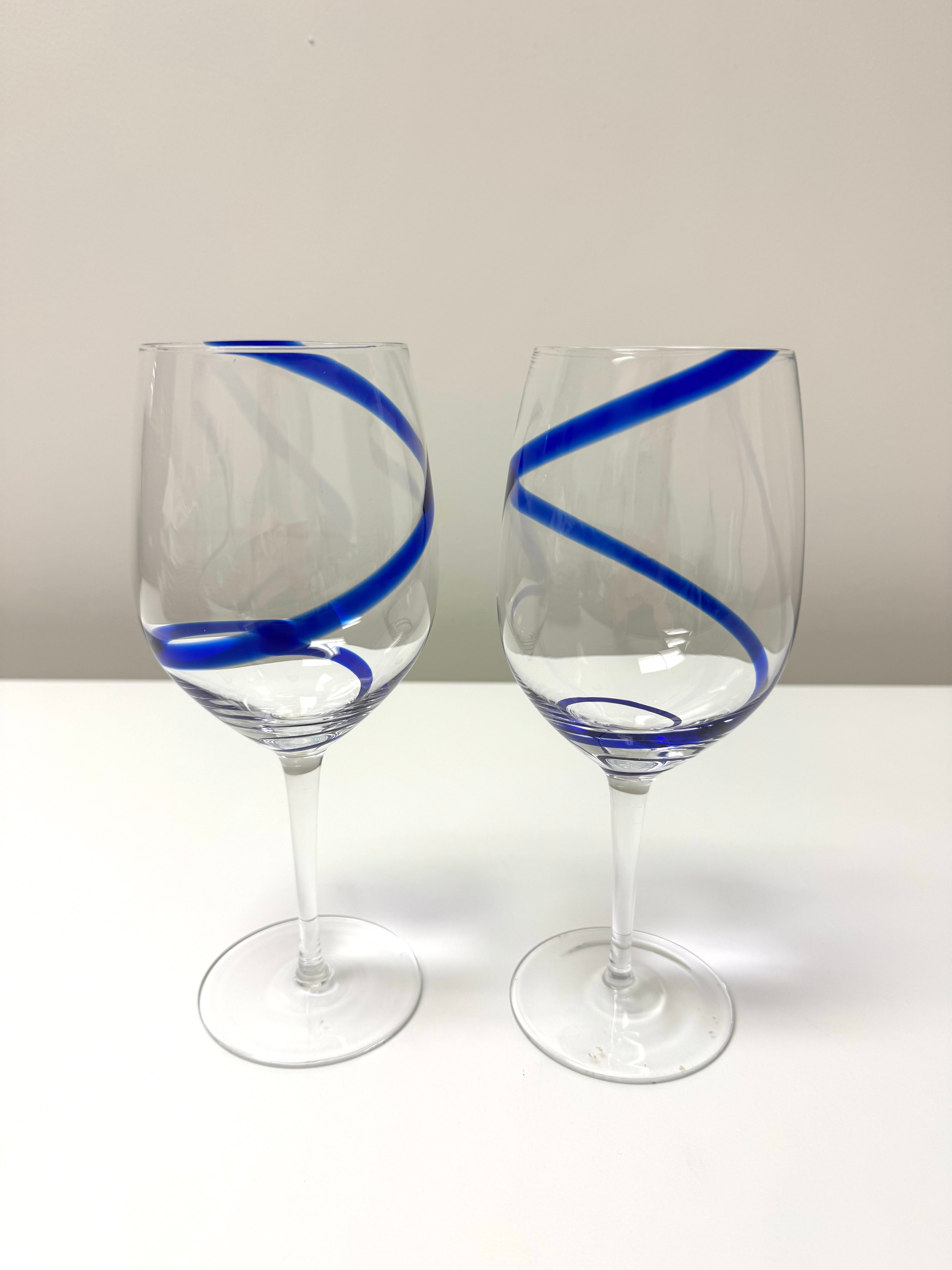 Vintage PIER 1 Cobalt Swirl Wine Glasses Set of 2