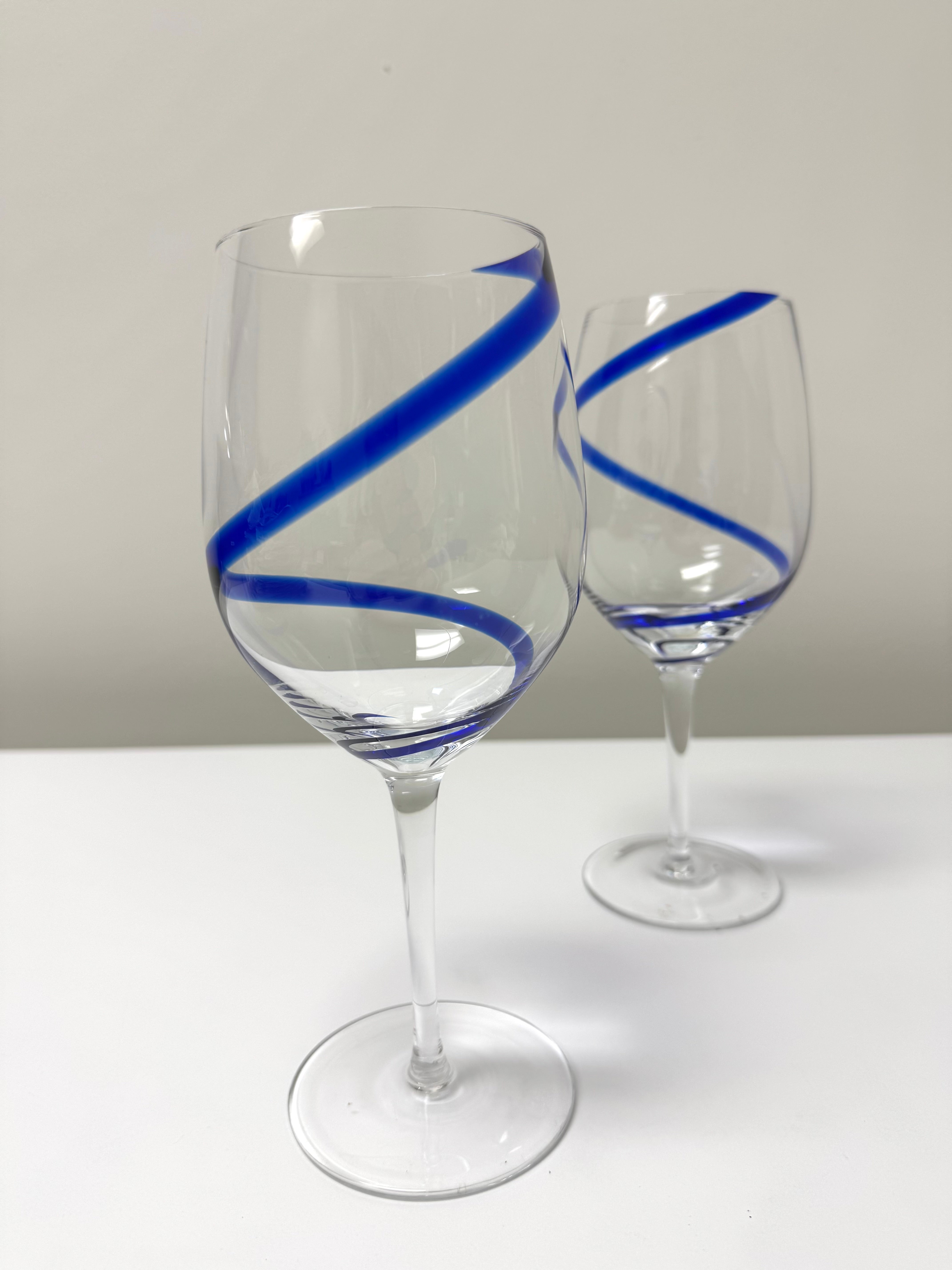 Vintage PIER 1 Cobalt Swirl Wine Glasses Set of 2