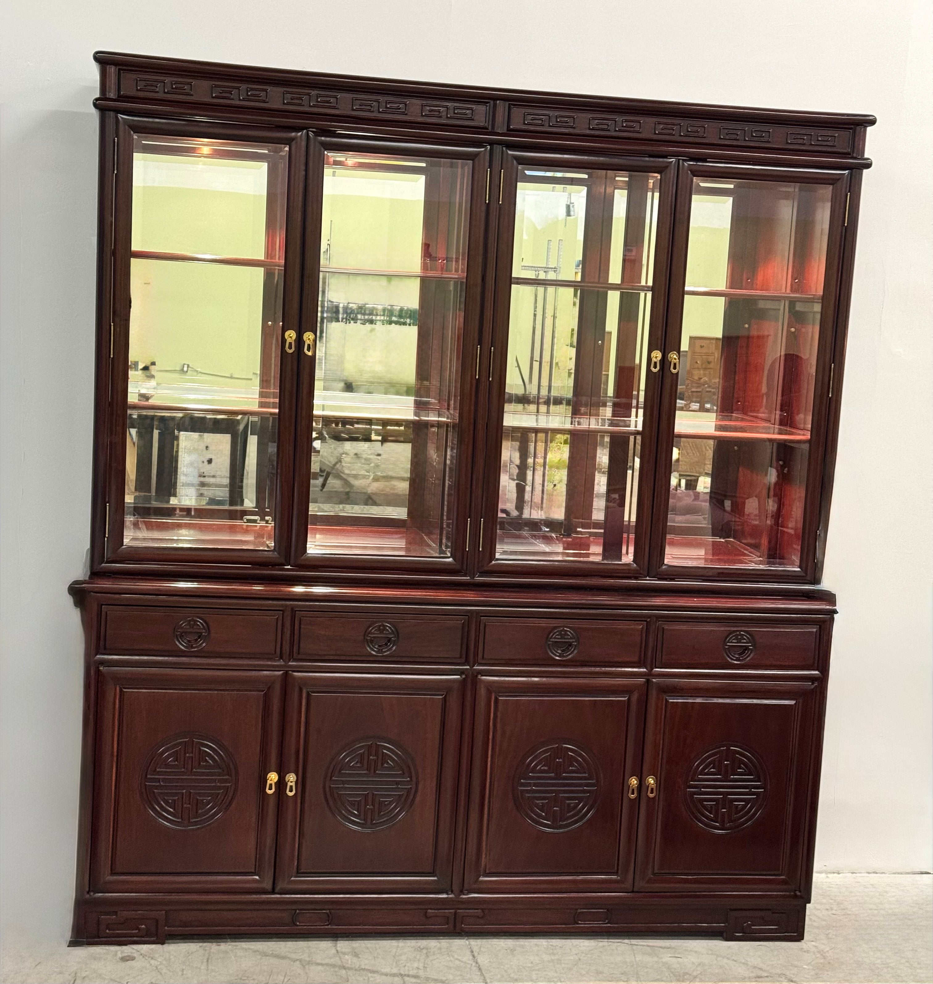 Asian Inspired Rosewood Sideboard with Hutch