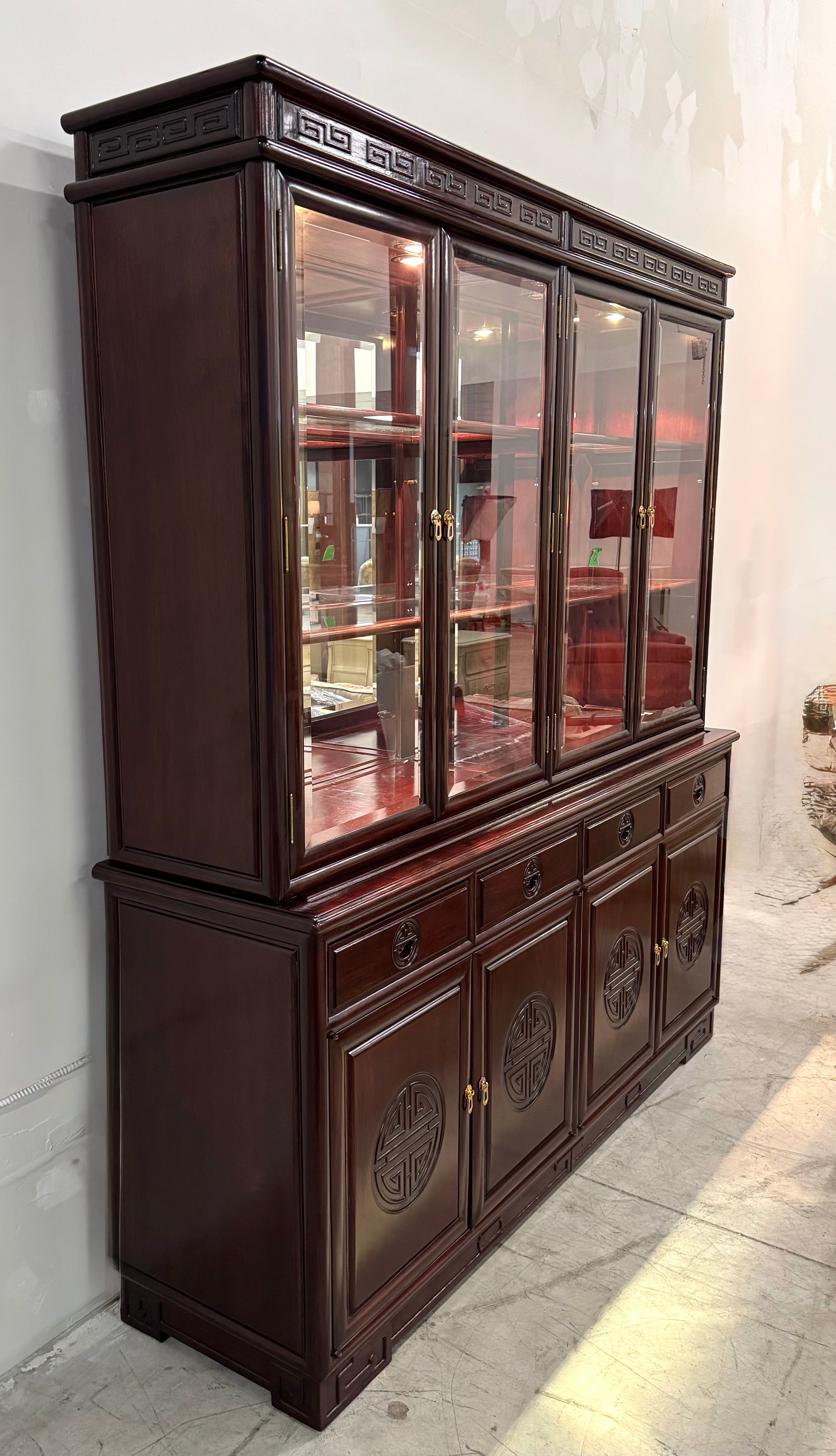 Asian Inspired Rosewood Sideboard with Hutch