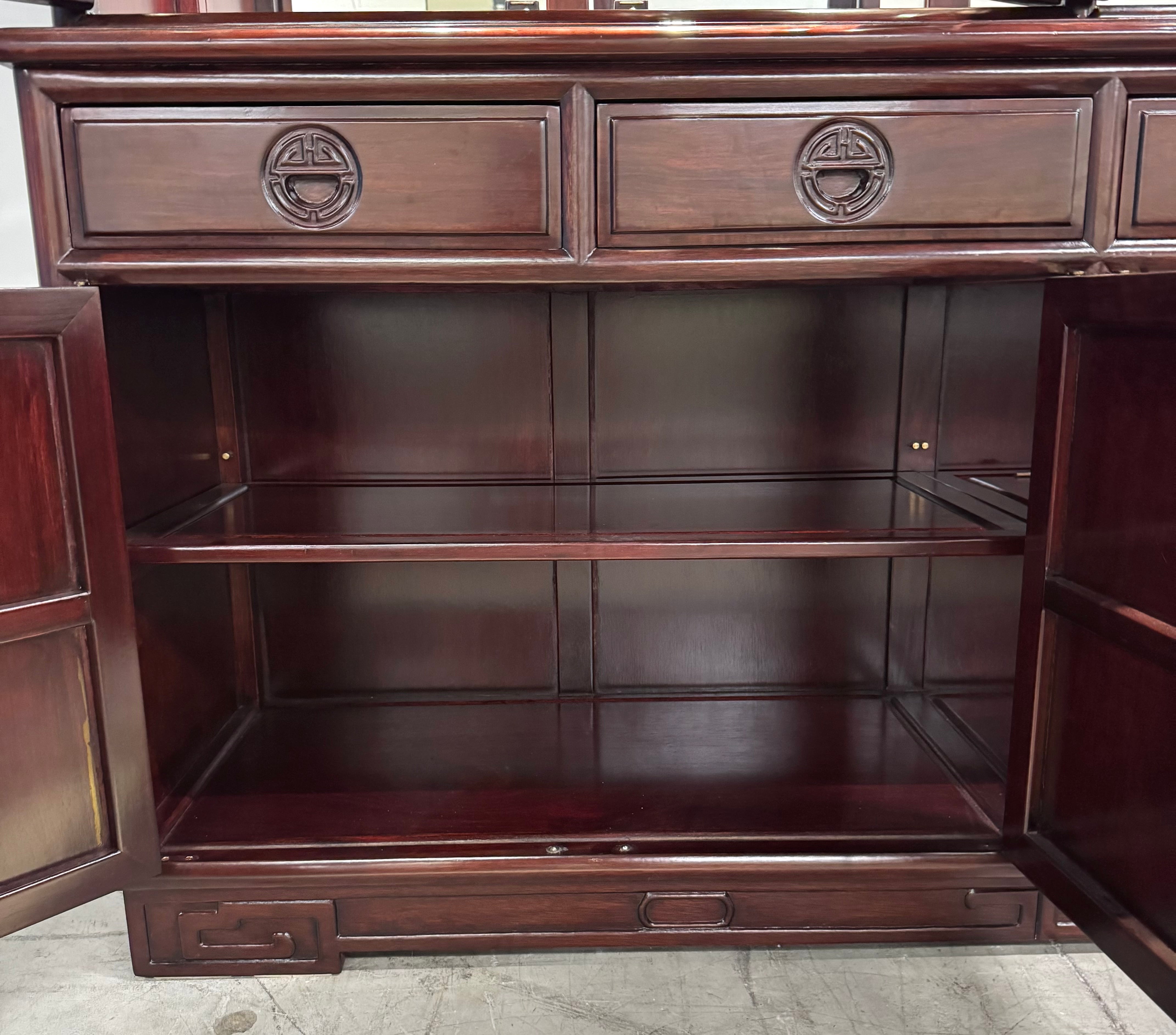 Asian Inspired Rosewood Sideboard with Hutch