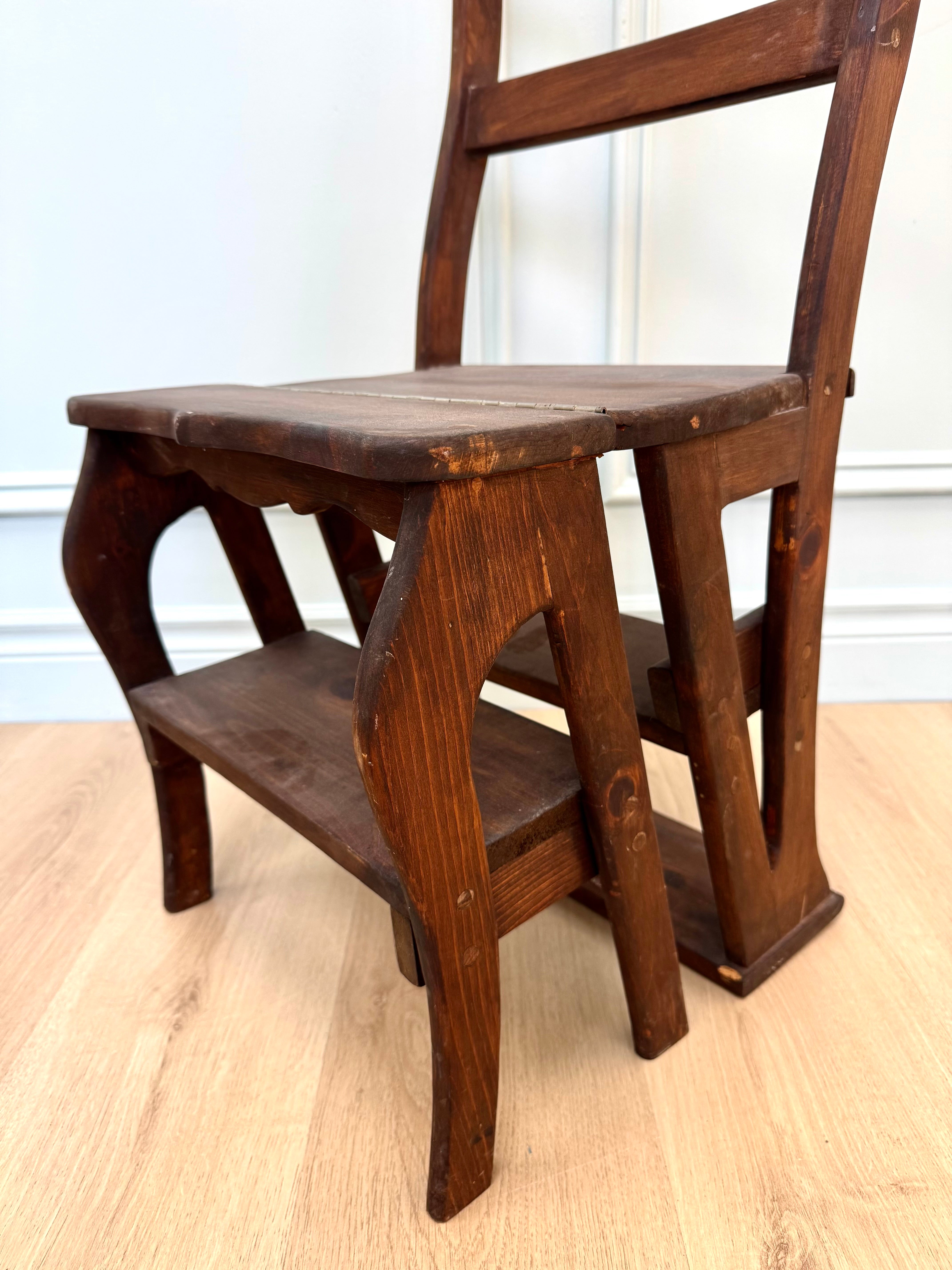 Vintage Dark Oak Metamorphic Library Chair