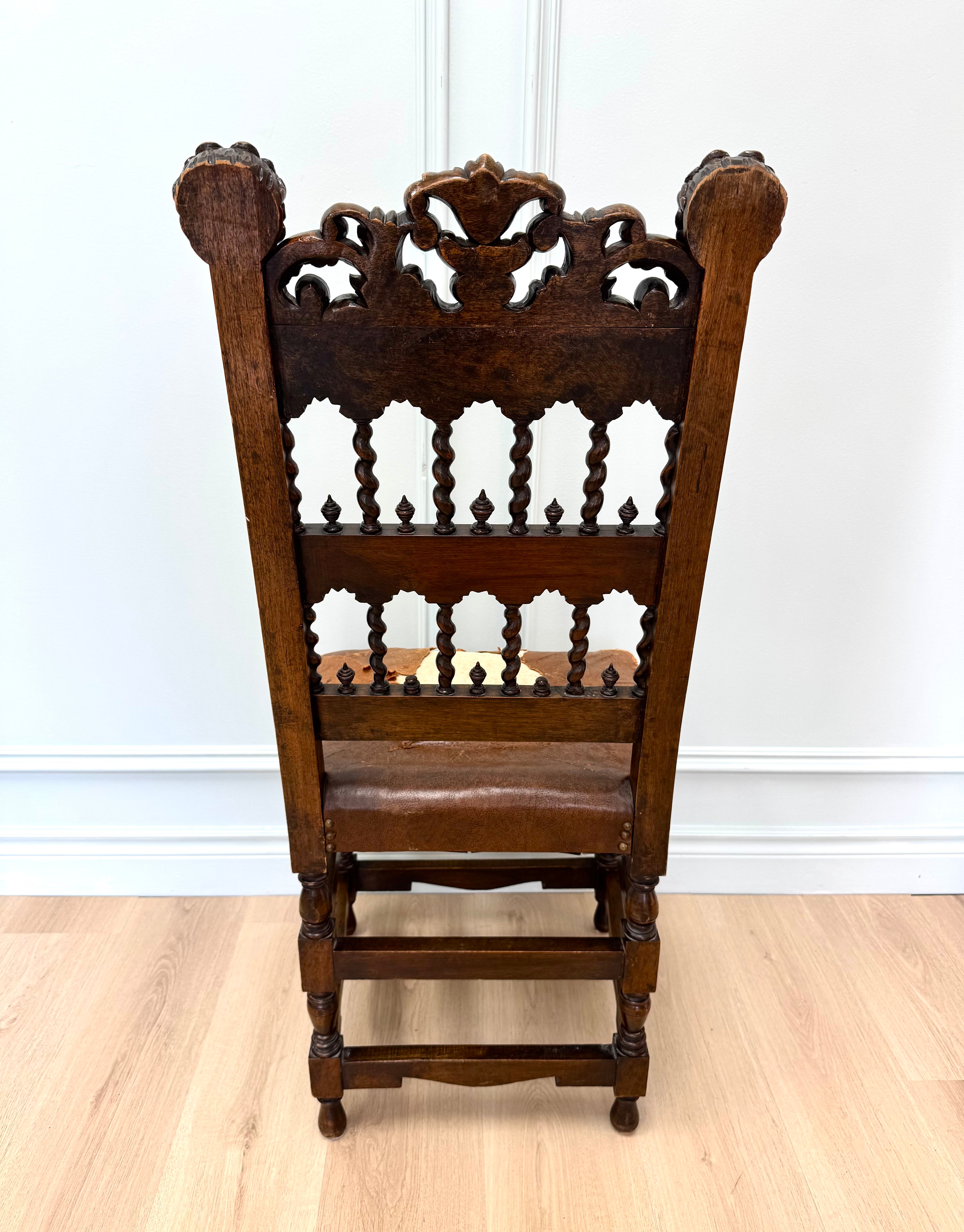 Antique Jacobean Revival Carved Oak Side Chair