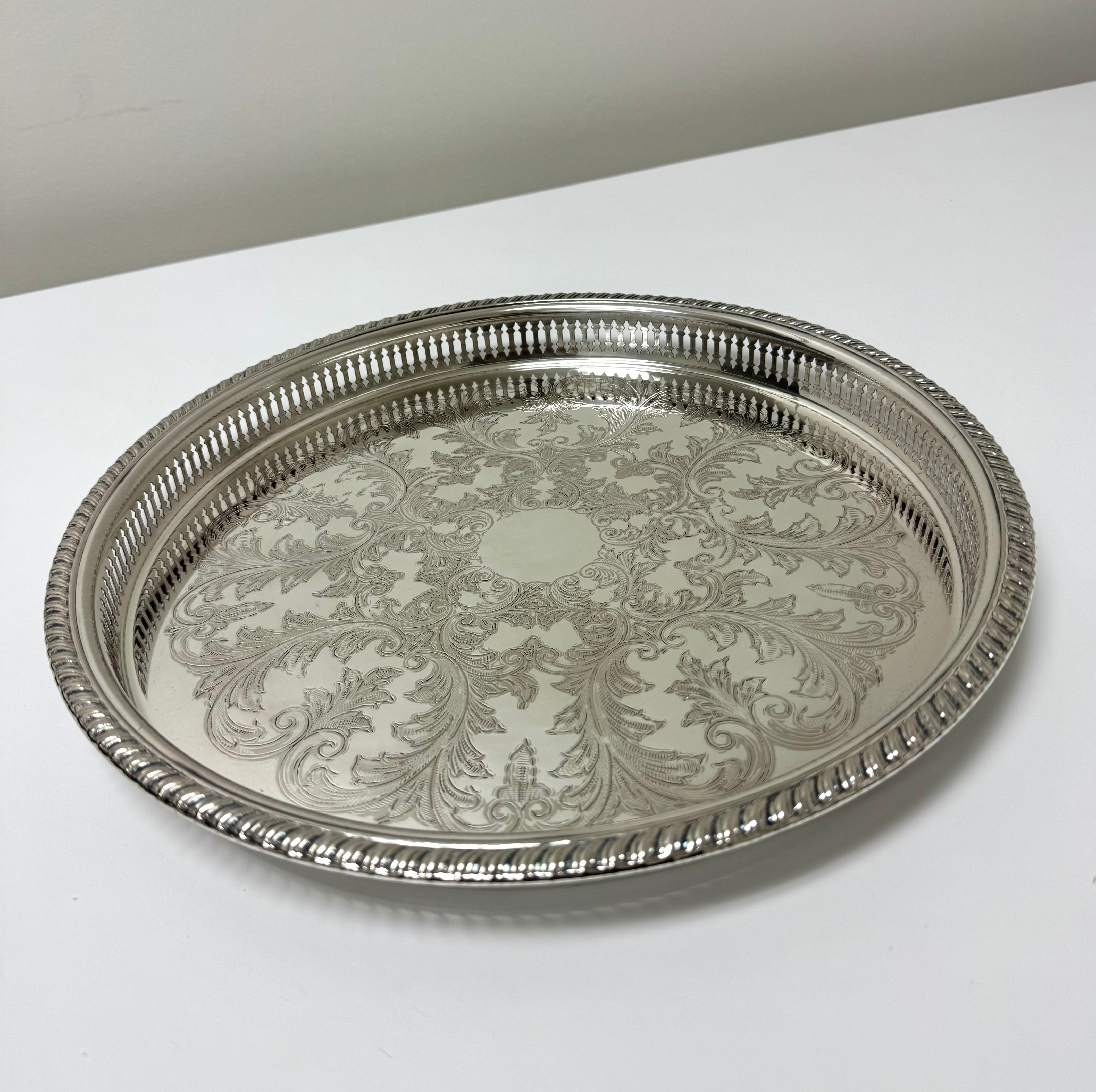English Silverplate 15" Reticulated Tray