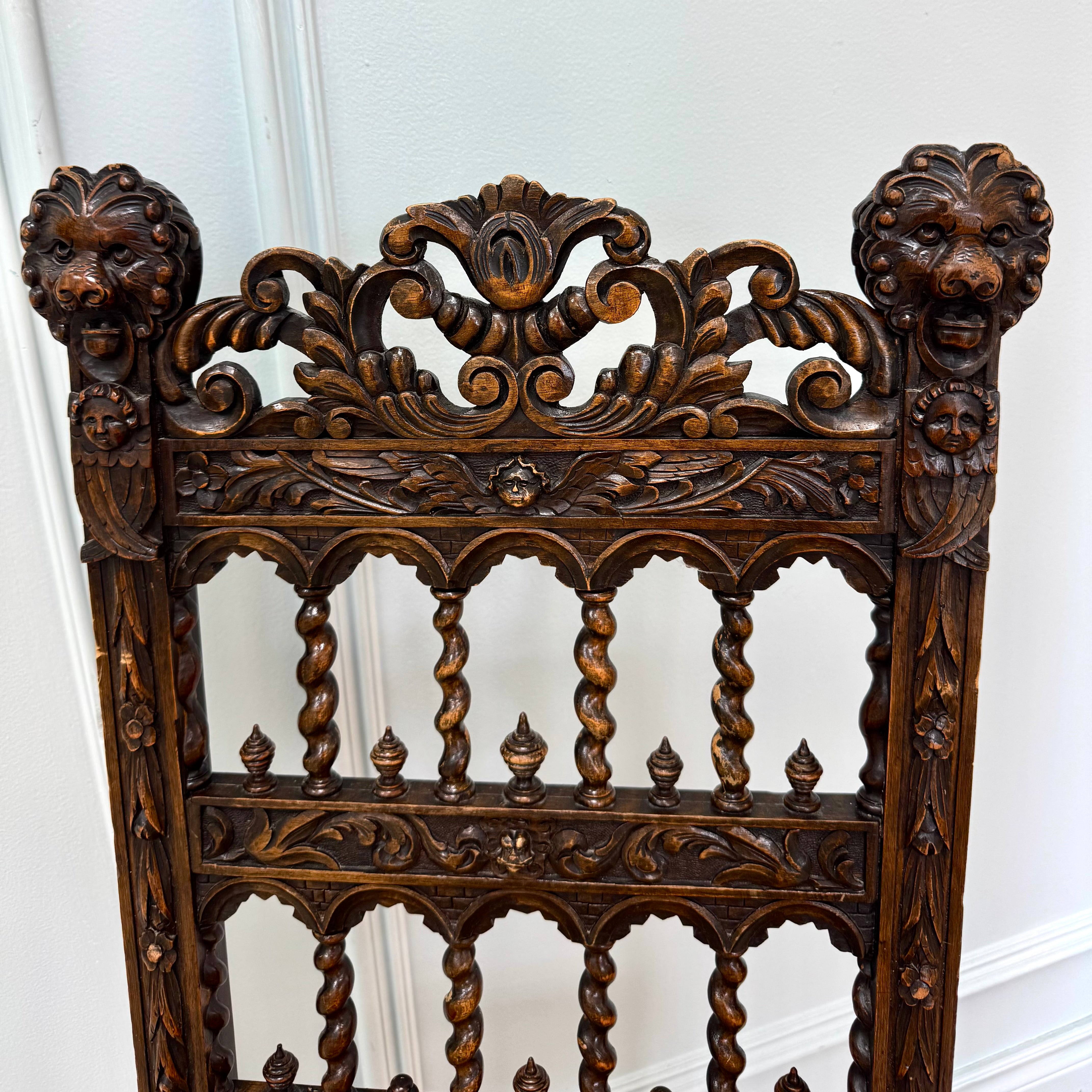 Antique Jacobean Revival Carved Oak Side Chair