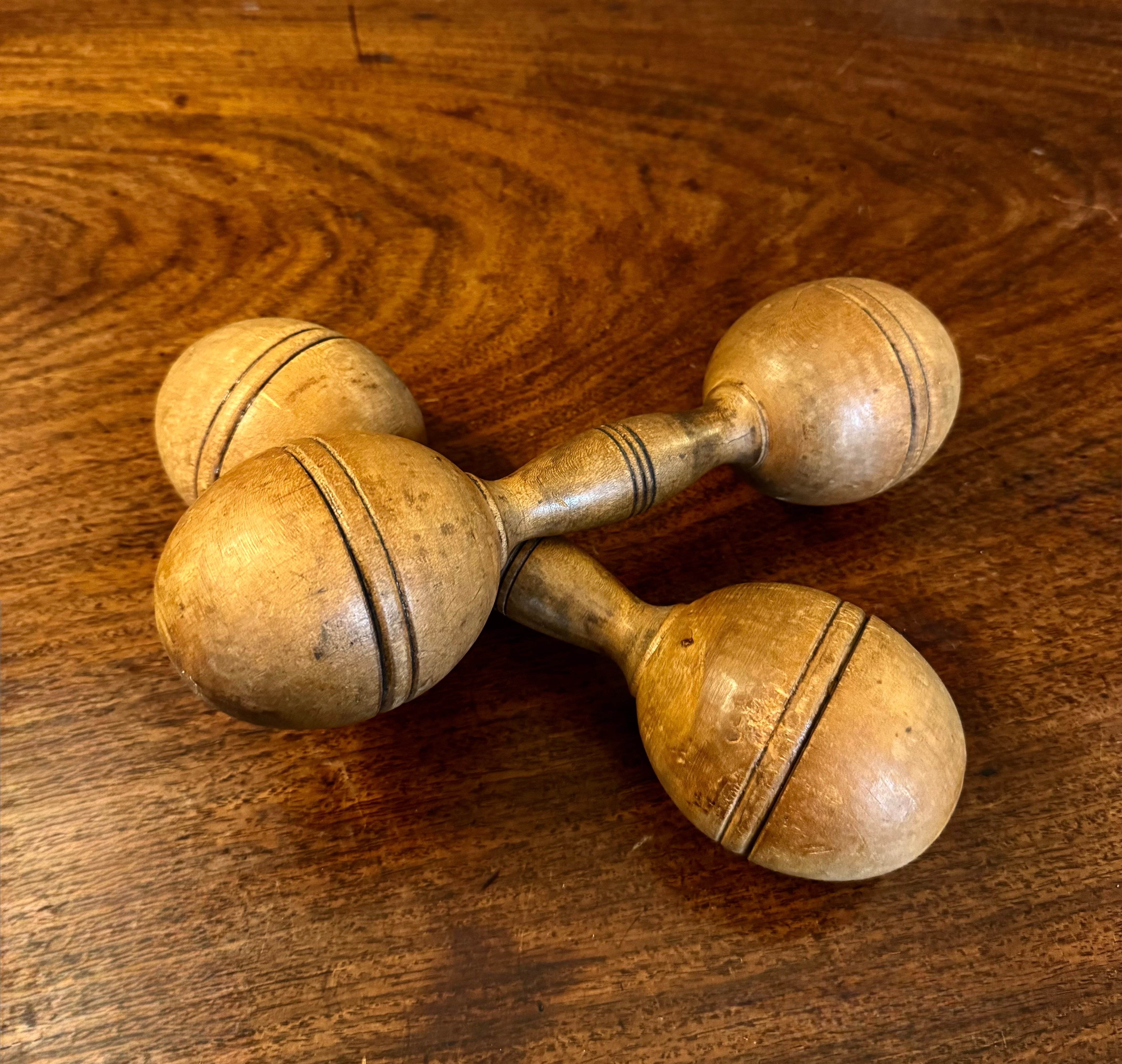 Antique Wooden Dumbbells Set of 2