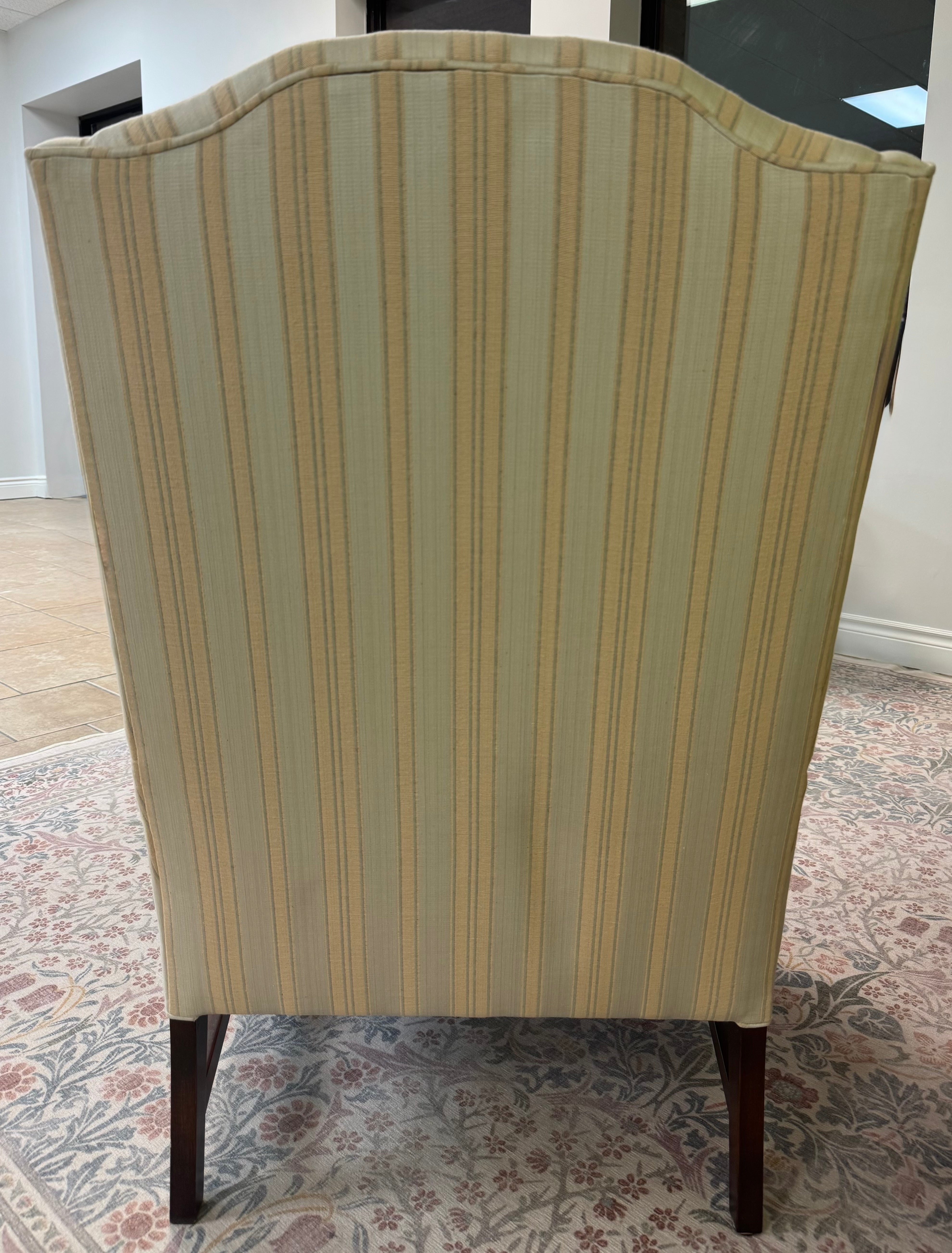 Cream and Gold Striped Wing Chair