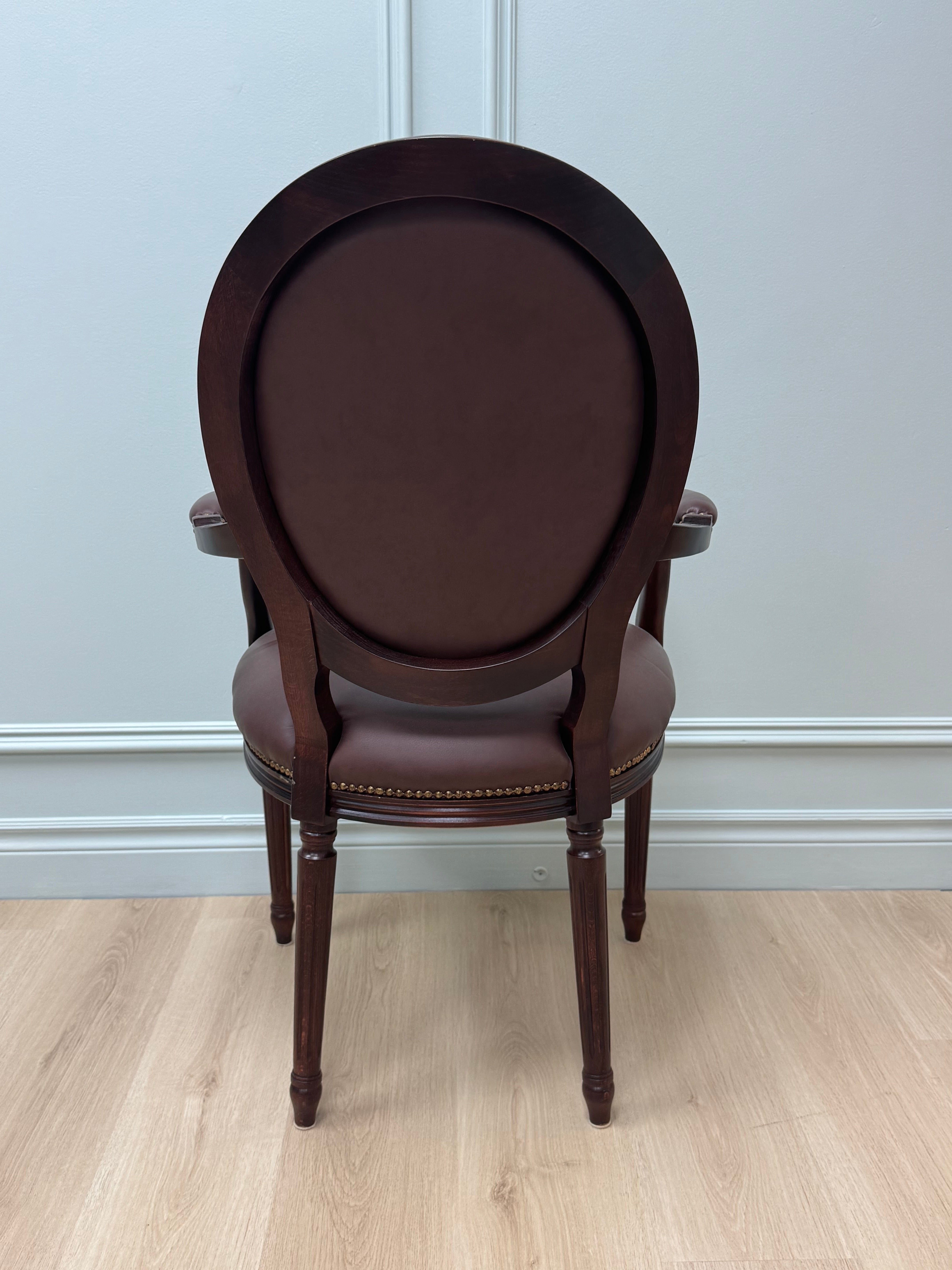 Louis XVI Style Chocolate Leather Chair
