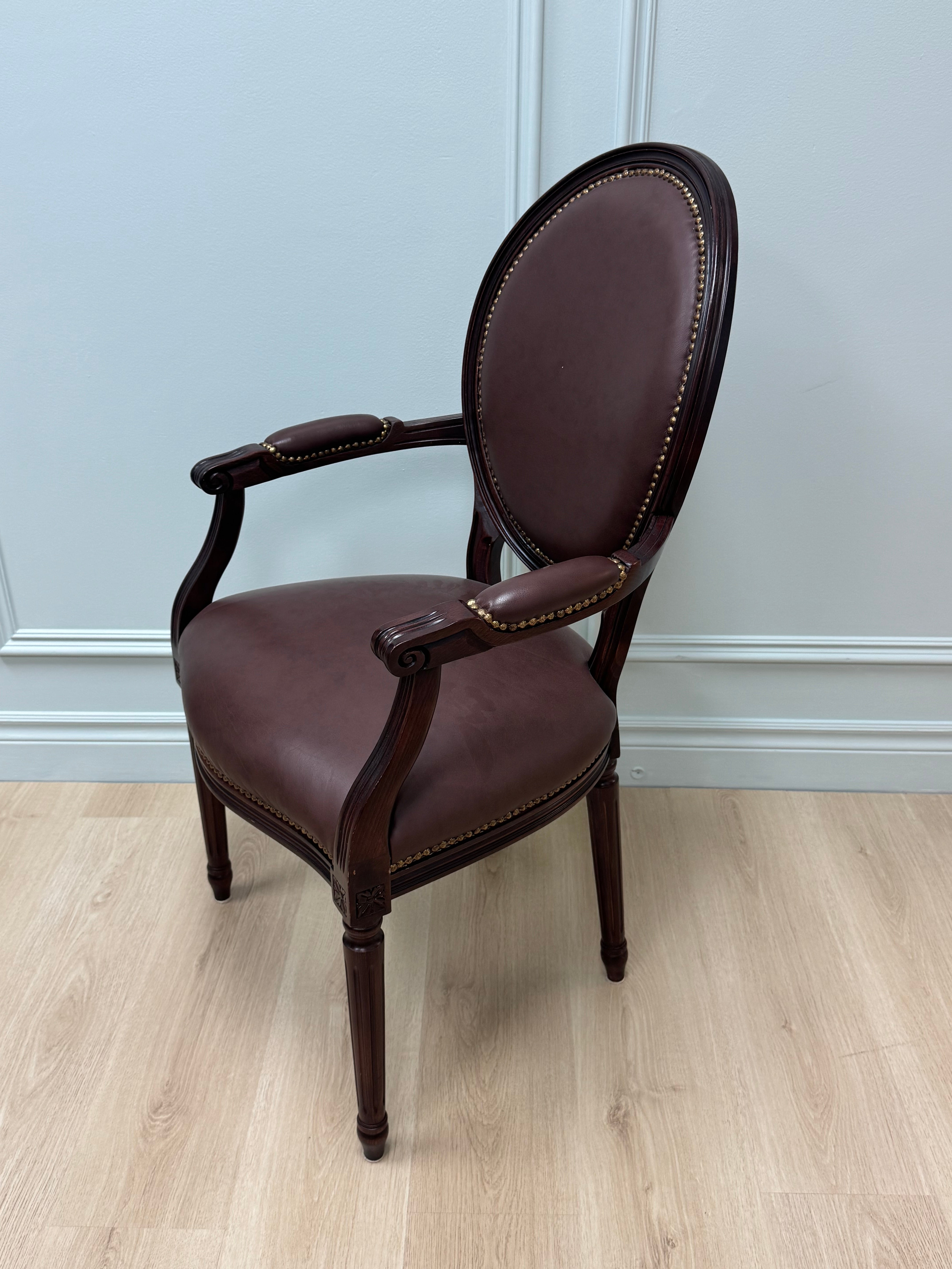 Louis XVI Style Chocolate Leather Chair