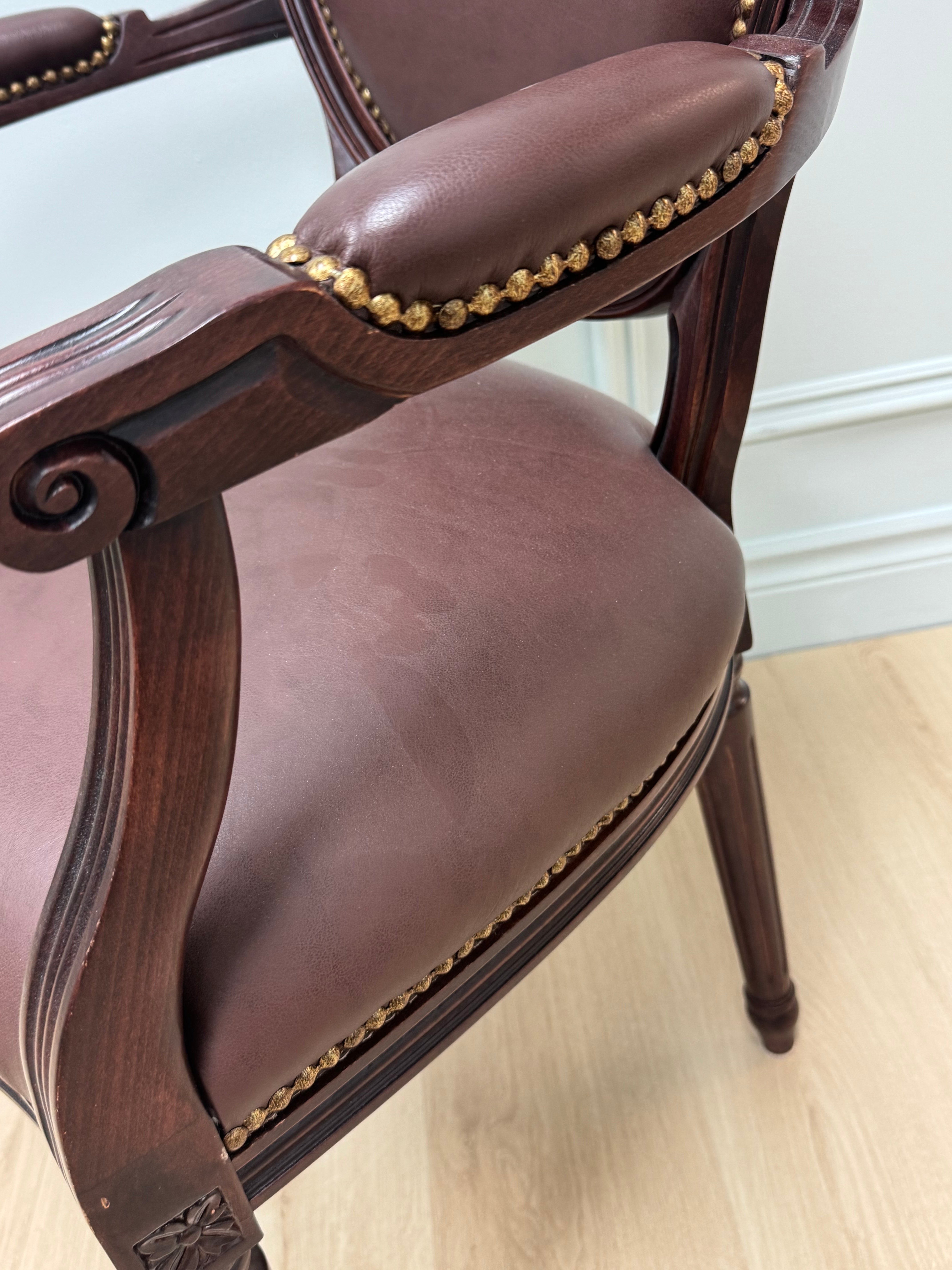 Louis XVI Style Chocolate Faux Leather Chair