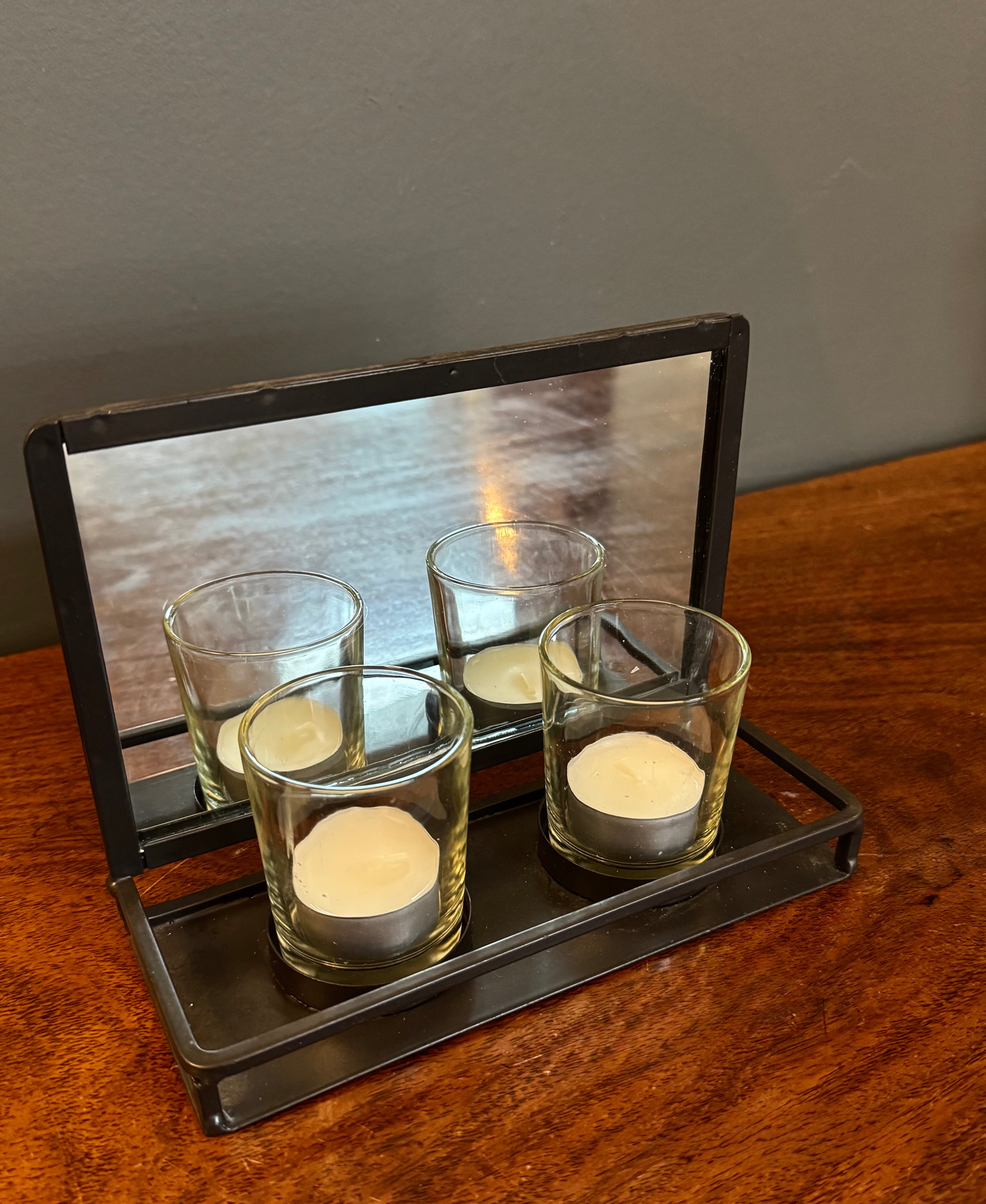 Black Metal & Mirror Double Votive Holder