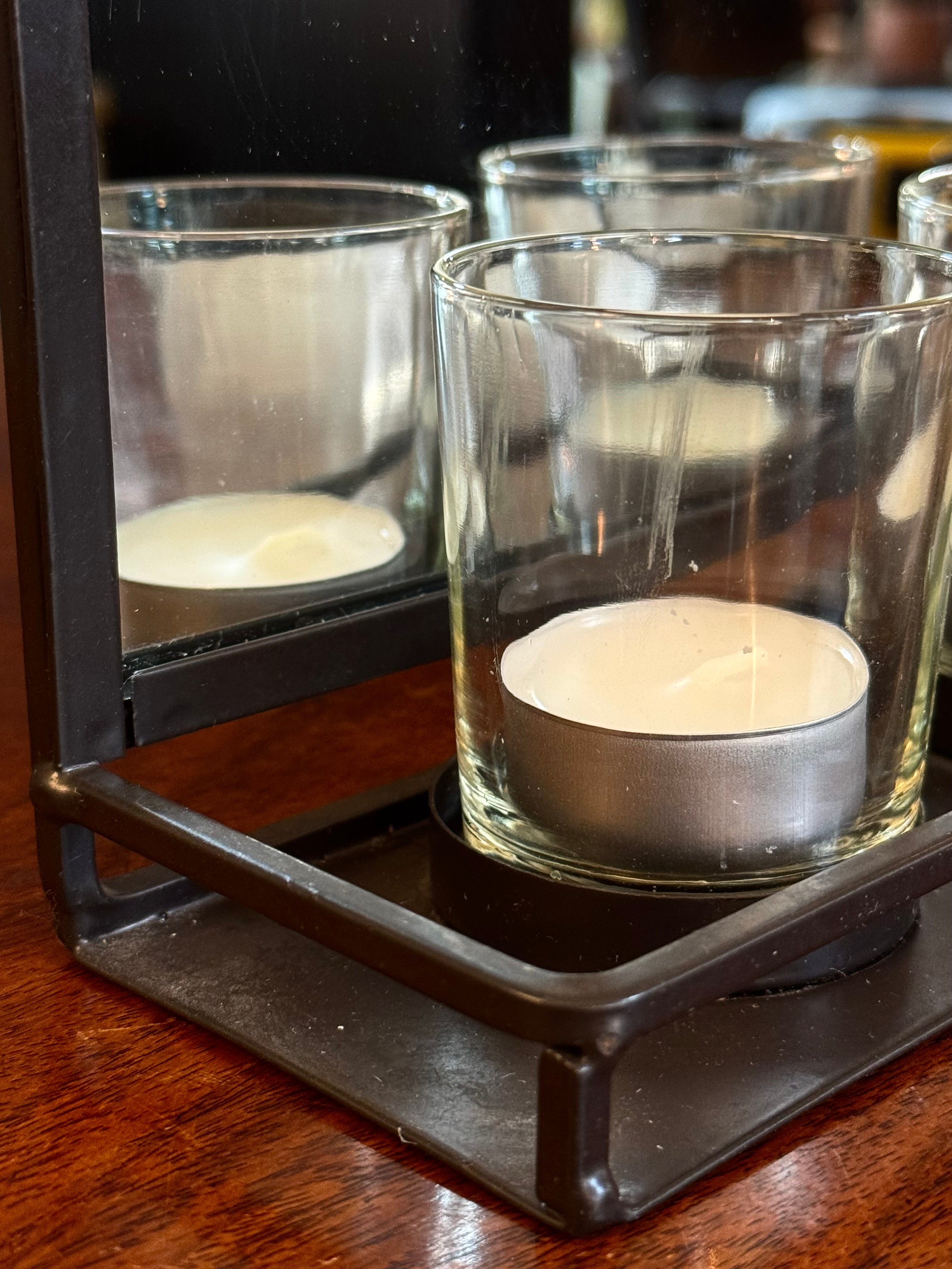 Black Metal & Mirror Double Votive Holder