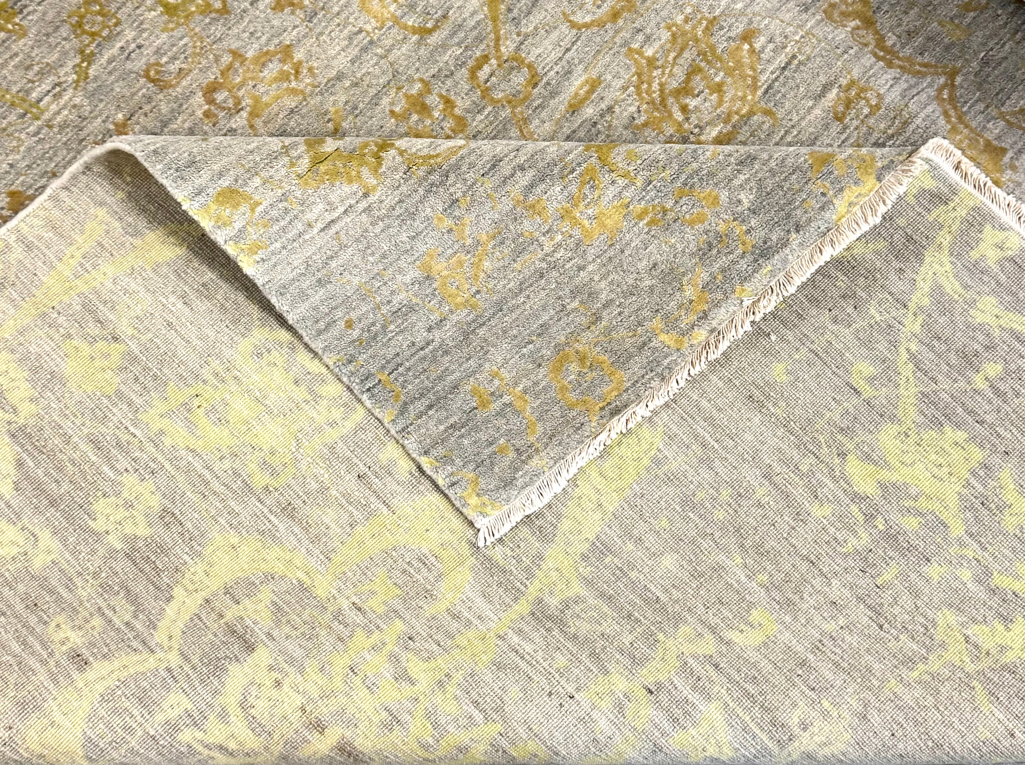 ELTE Gray Sand & Yellow 9' x 12' Wool & Silk Rug