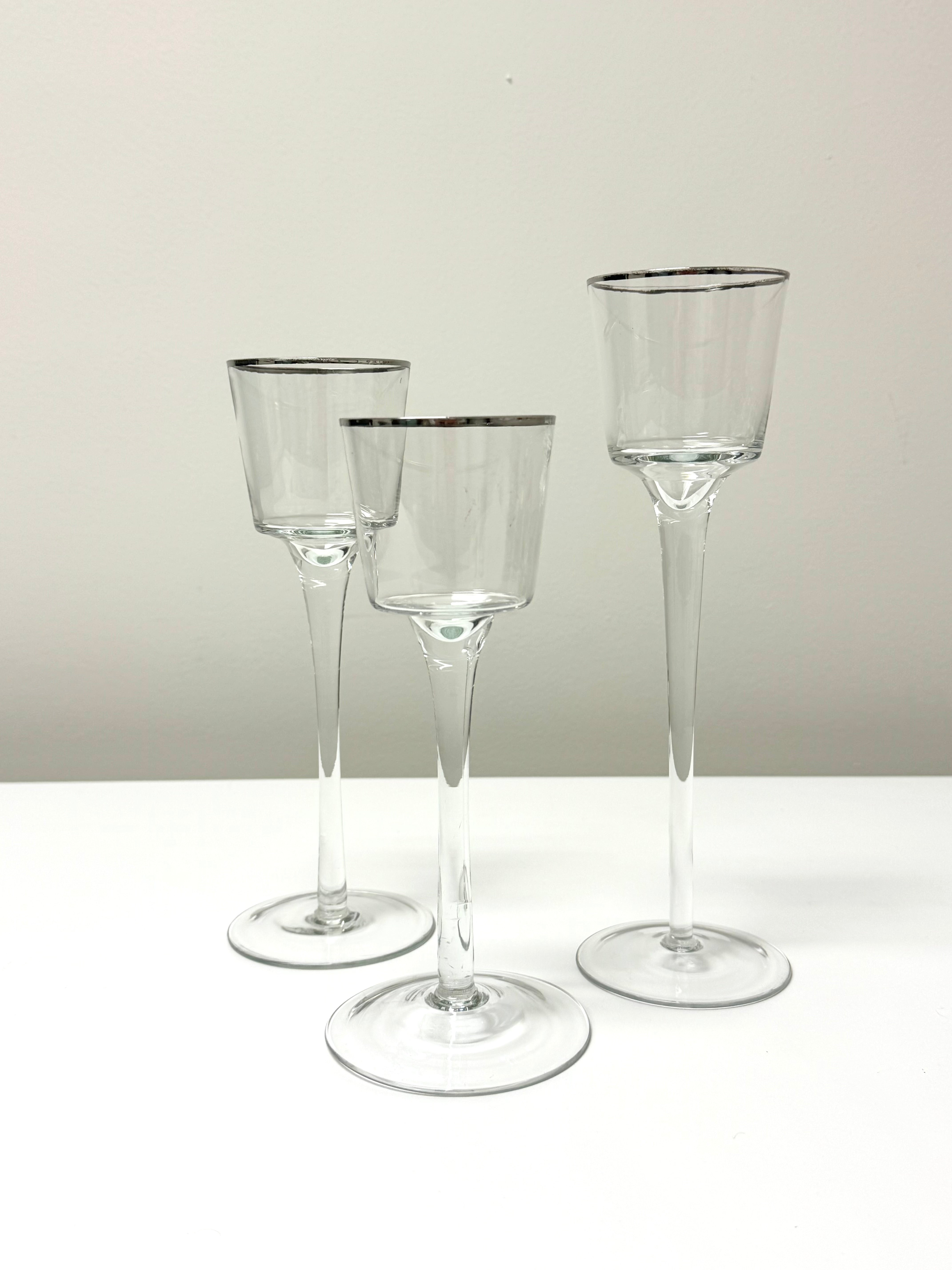 Stemmed Votive Holders with Platinum Rim Set of 3