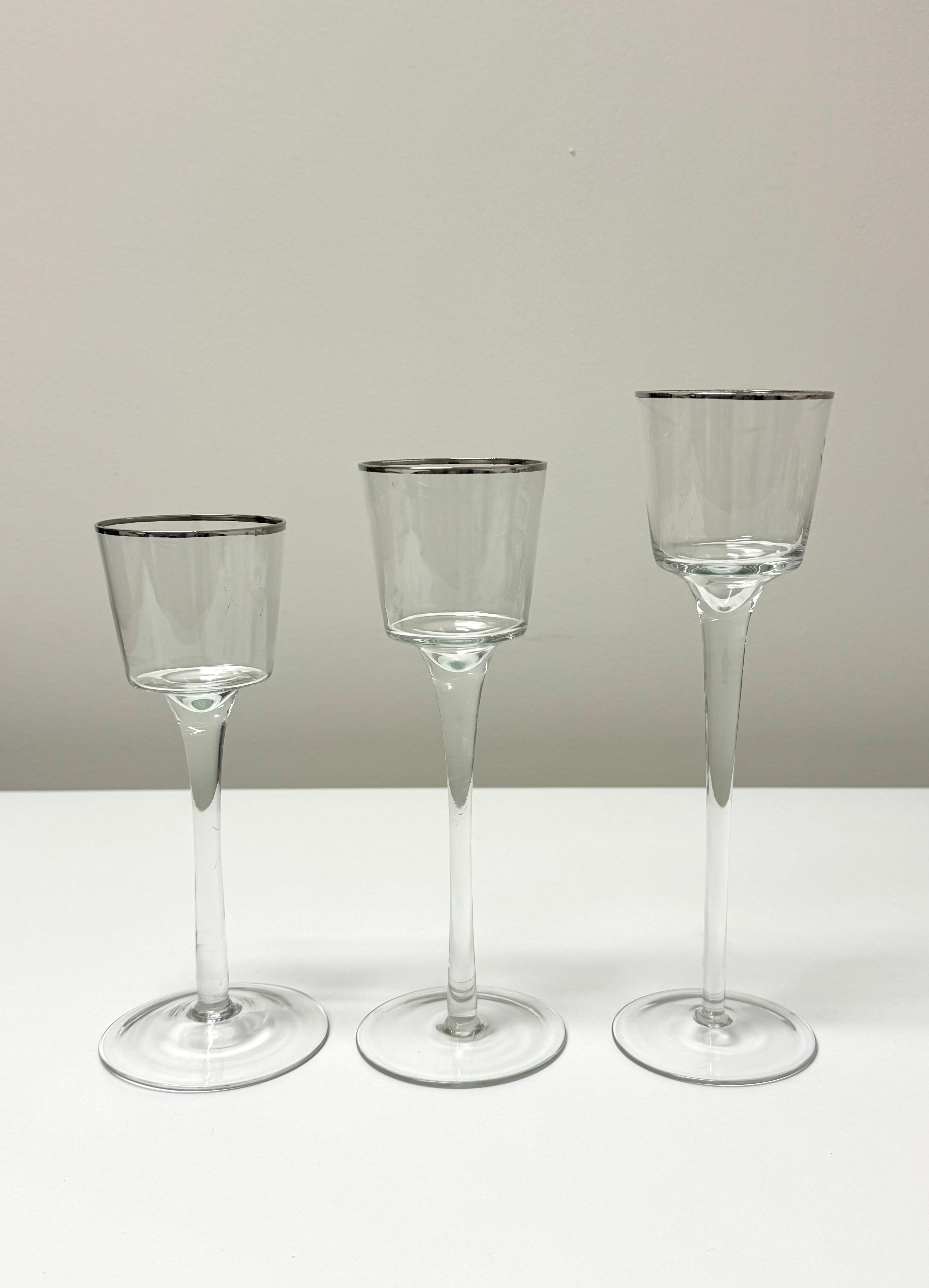 Stemmed Votive Holders with Platinum Rim Set of 3