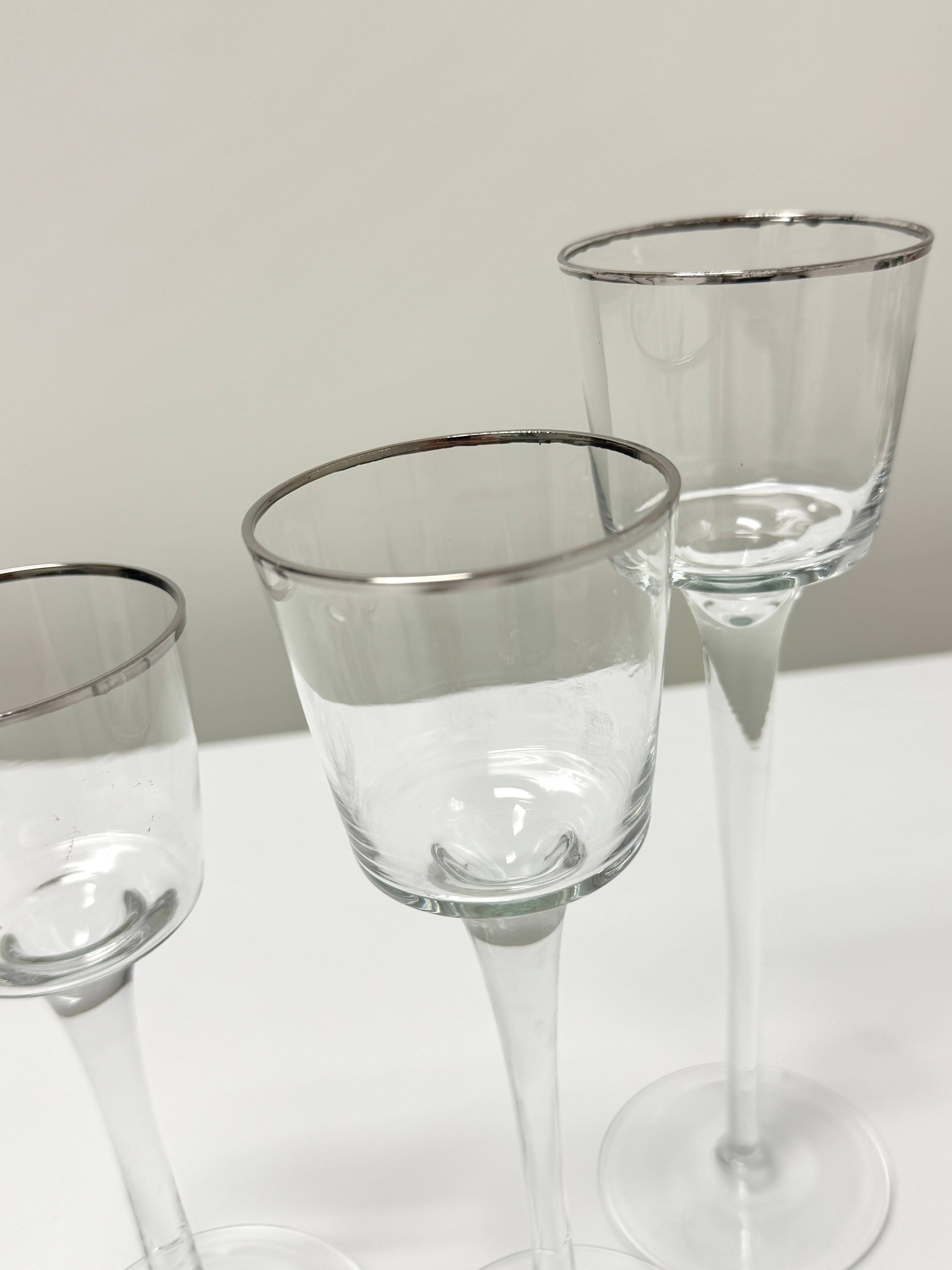 Stemmed Votive Holders with Platinum Rim Set of 3