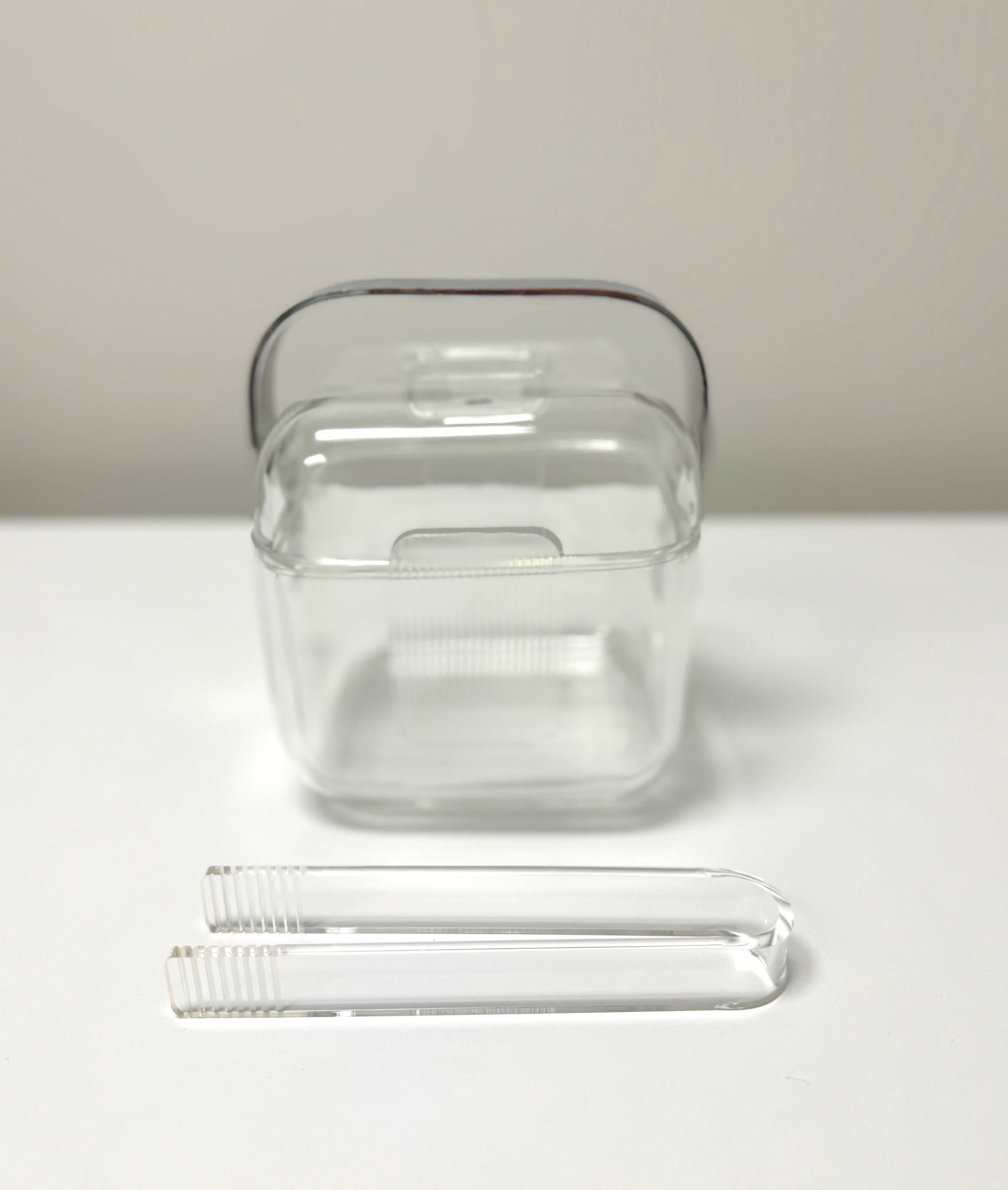 Vintage GUZZINI Lucite Ice Bucket with Liner & Tongs