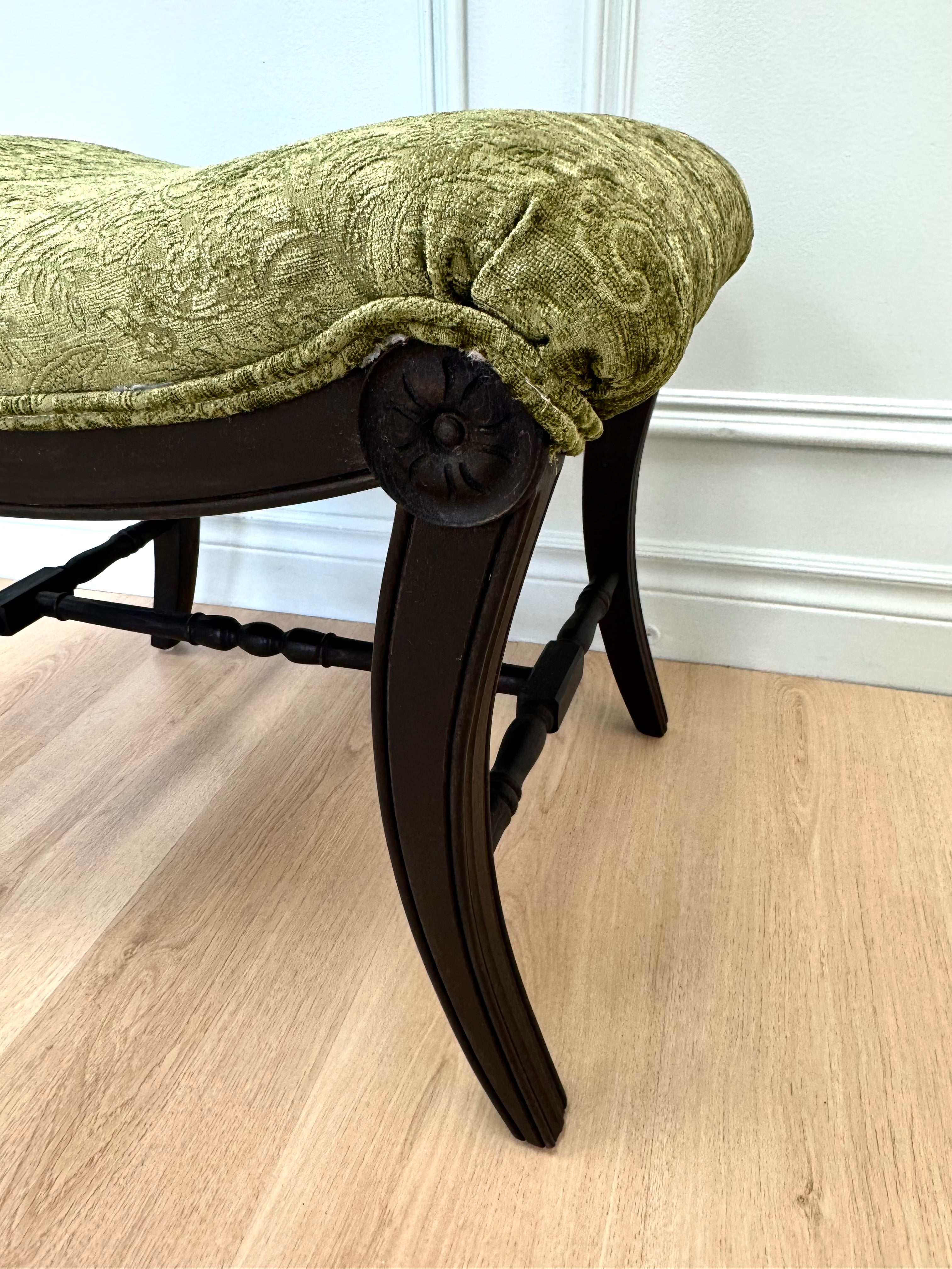 NEW Green Velvet Damask Bench
